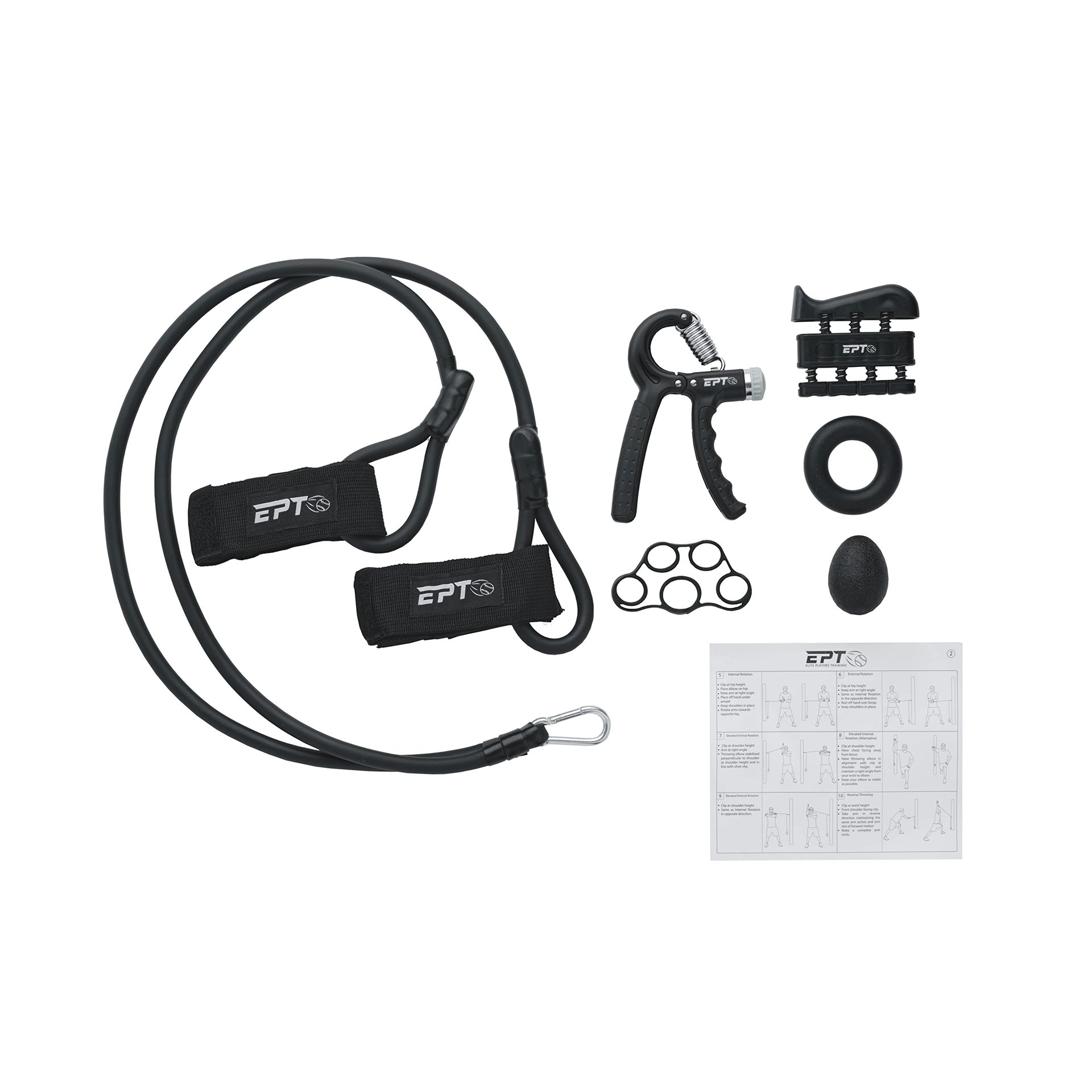 Programa de Entrenamiento Total de Jugadores de Élite | Banda de Resistencia + Agarre Ajustable de Antebrazo + Apretador de Mano + Estirador de Dedos + Anillo de Agarre + Bola Antiestrés (Negro) Élite 40 lbs 0
