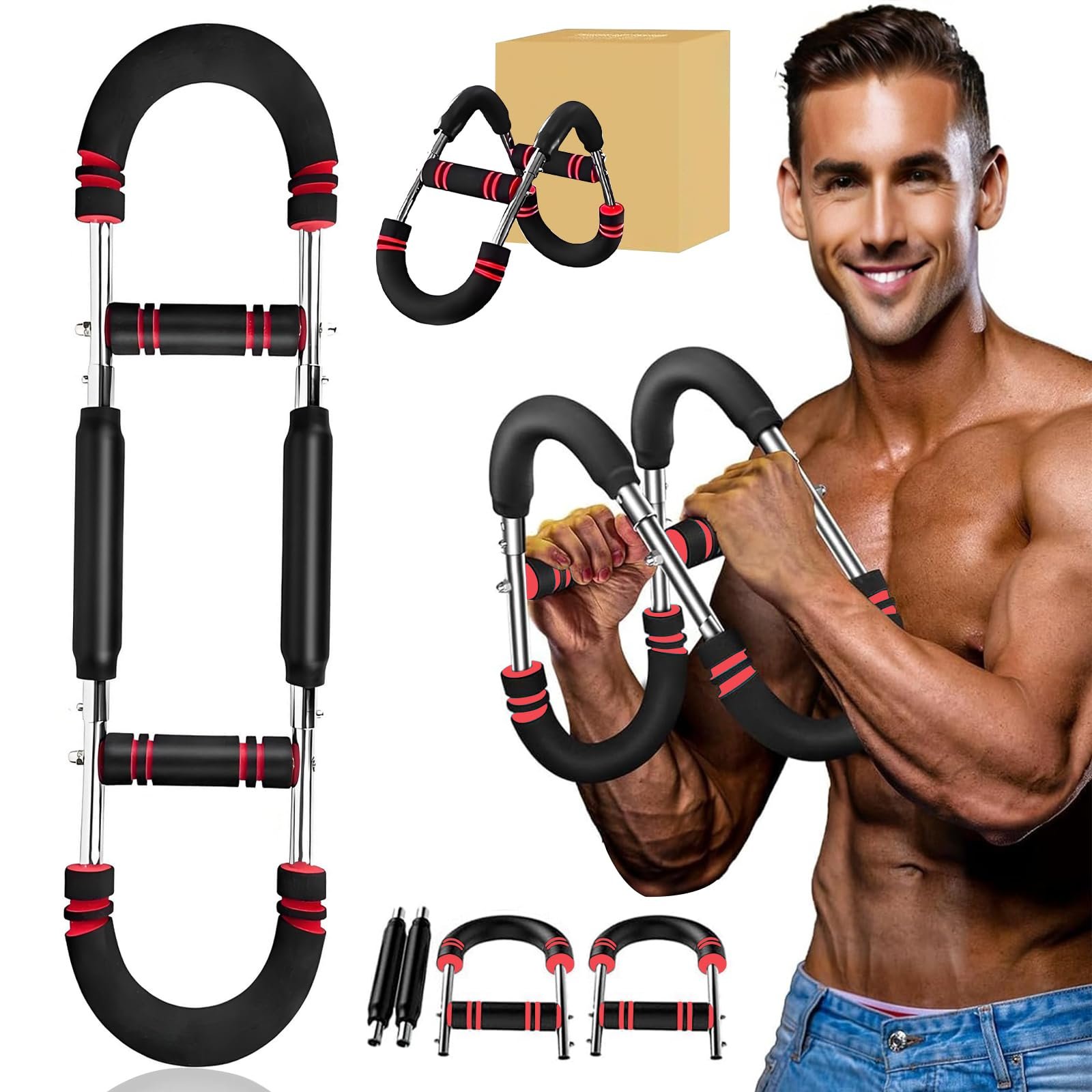 Entrenador de Brazo Twister, Ejercitador de Brazo Twister, Fortalecedor de Antebrazo, Barra de Twister de Potencia Portátil, Equipo de Entrenamiento de Pecho, Diseño Desmontable para Fitness en Cualquier Lugar