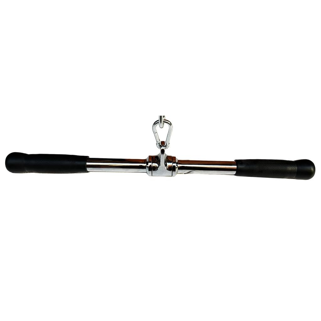 Barra de Cable para Máquina de Lat Pulldown, Multi-Ejercicio Accesorio de Cable, Barra de Prensa de Tríceps de Acero Sólido con Agarres de Goma y Gancho Giratorio (22 Pulgadas)