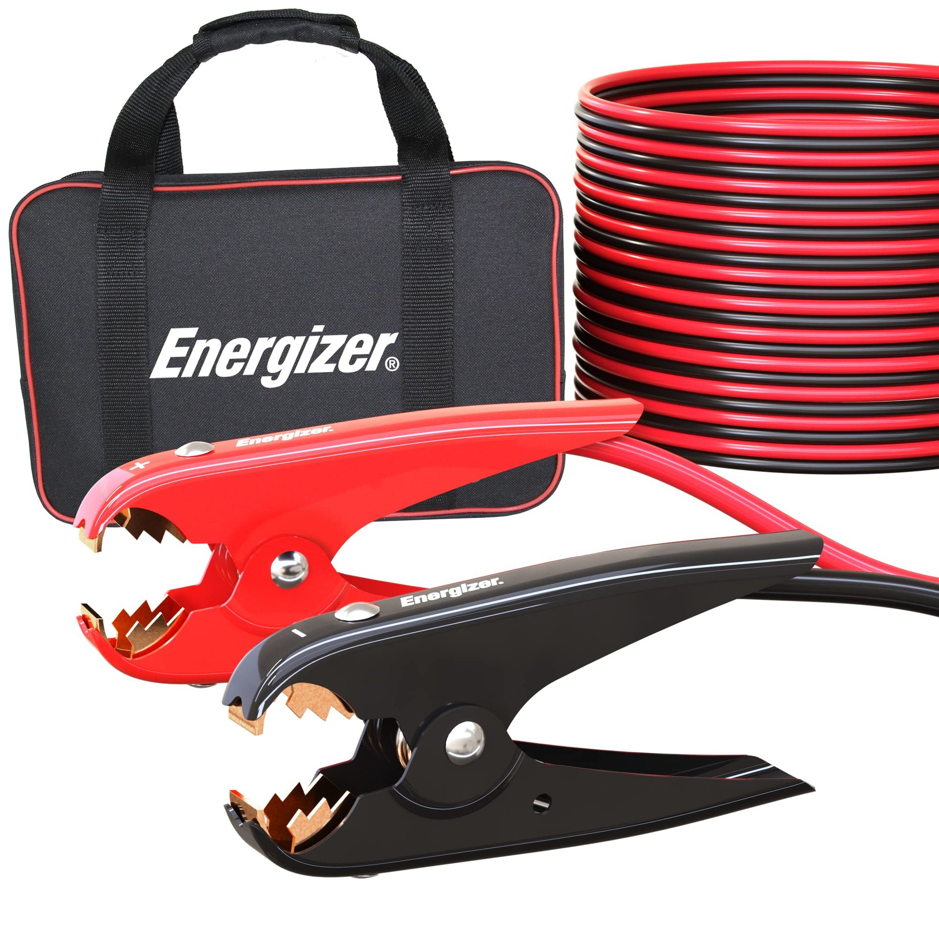 Cables de Arranque Energizer para Batería de Coche, Cables de Puente para Automóvil Pesados para Arrancar Baterías Muertas o Débiles con Bolsa de Transporte Incluida (20 Pies (Calibre 2))