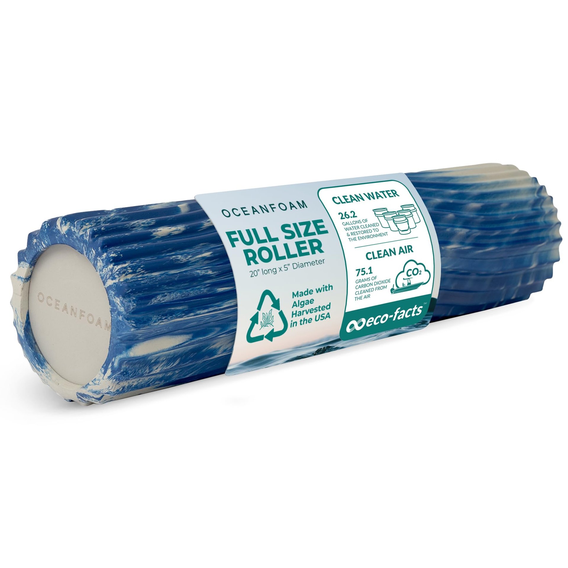 Rodillo Oceanfoam Tidal - Marble Real - Rodillo de espuma de masaje muscular para dolor de espalda y estiramiento - Textura ancha y ergonómica de ondas firmes - Yoga, Atletismo y Bienestar - Tamaño completo, 20" x 5"