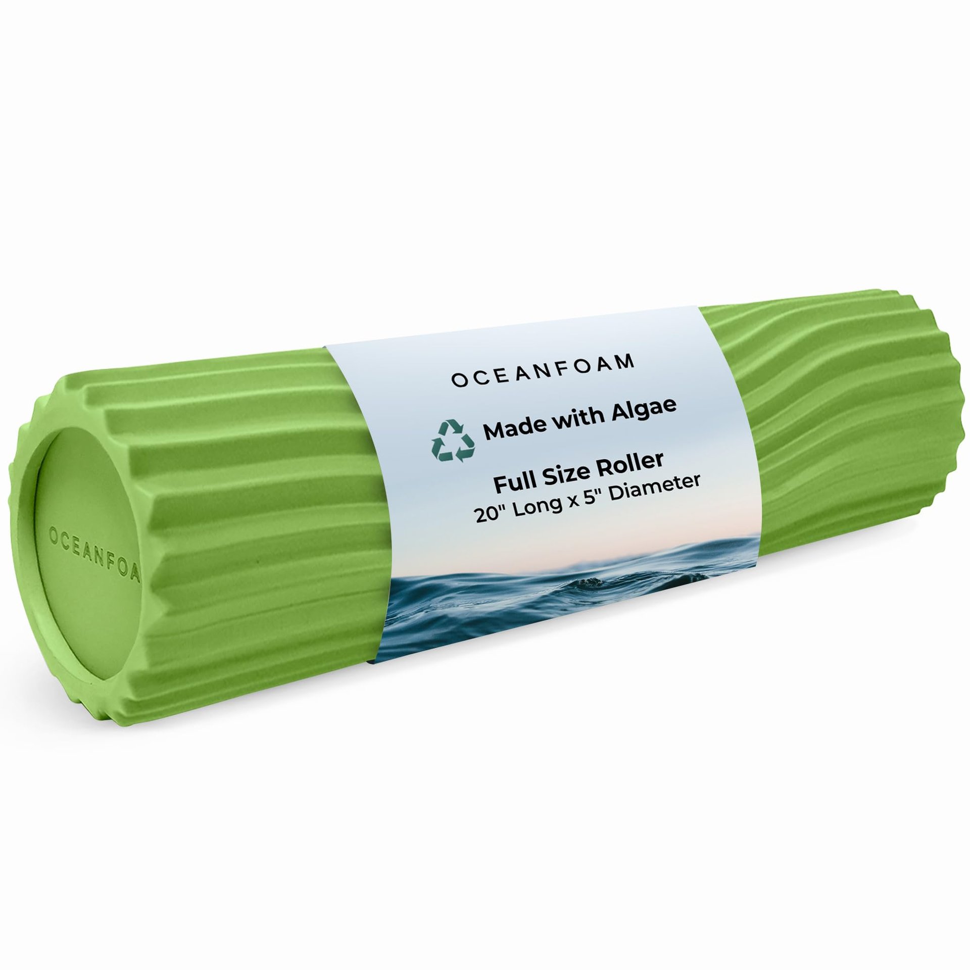 Rodillo Oceanfoam Tidal - Verde Alga - Rodillo de Espuma para Masaje Muscular para Dolor de Espalda y Estiramiento - Firme y Ergonómico con Textura Ancha Ondulada - Yoga, Atletismo y Bienestar - Tamaño Completo, 20" x 5"