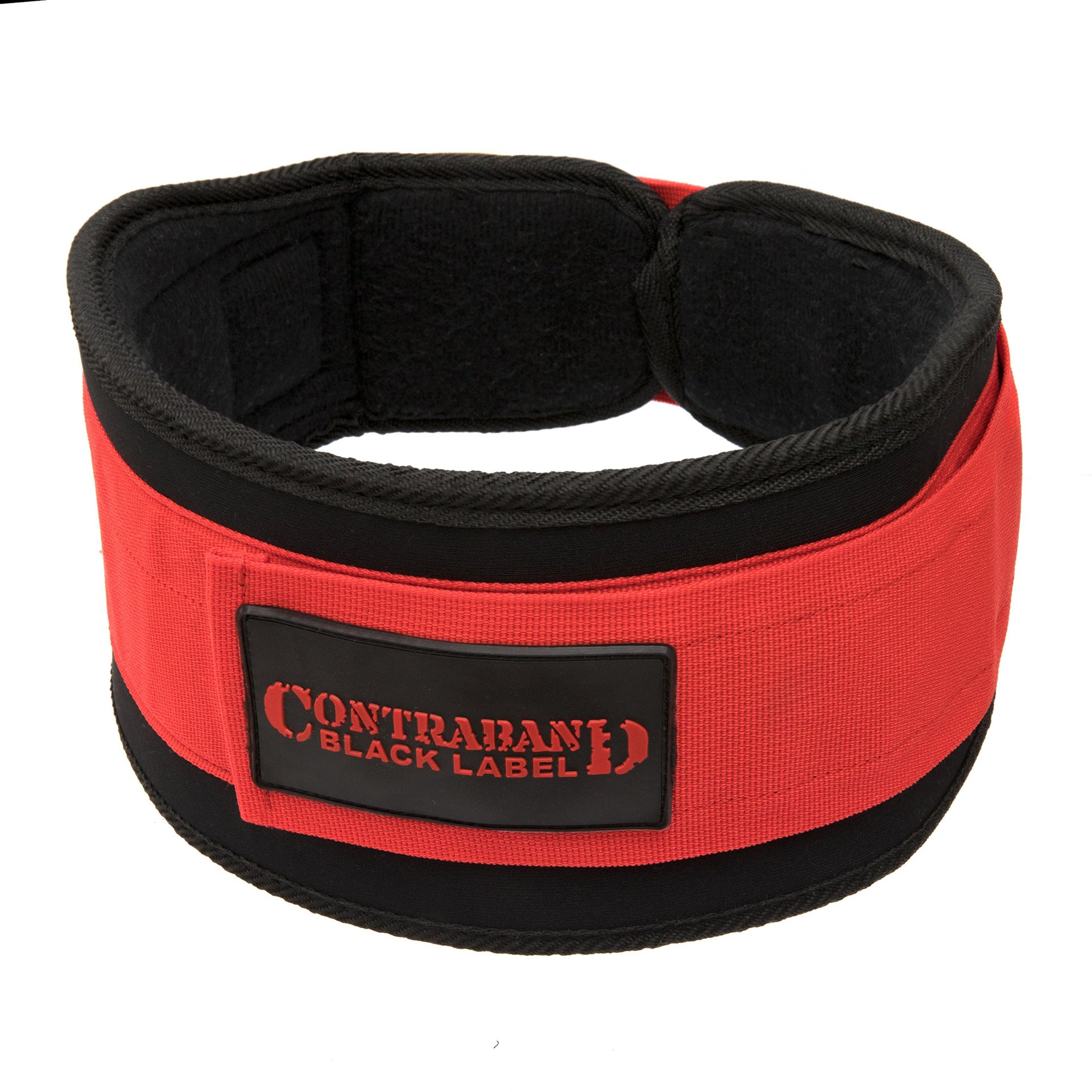 Cinturón de Levantamiento de Pesas Acolchado con Espuma de Contraband Black Label 4040 de 5 pulgadas con Gancho y Bucle - Soporte Trasero Resistente Perfecto para Levantamiento de Pesas, Culturismo y Powerlifting - Hombres y Mujeres (Rojo, Grande)