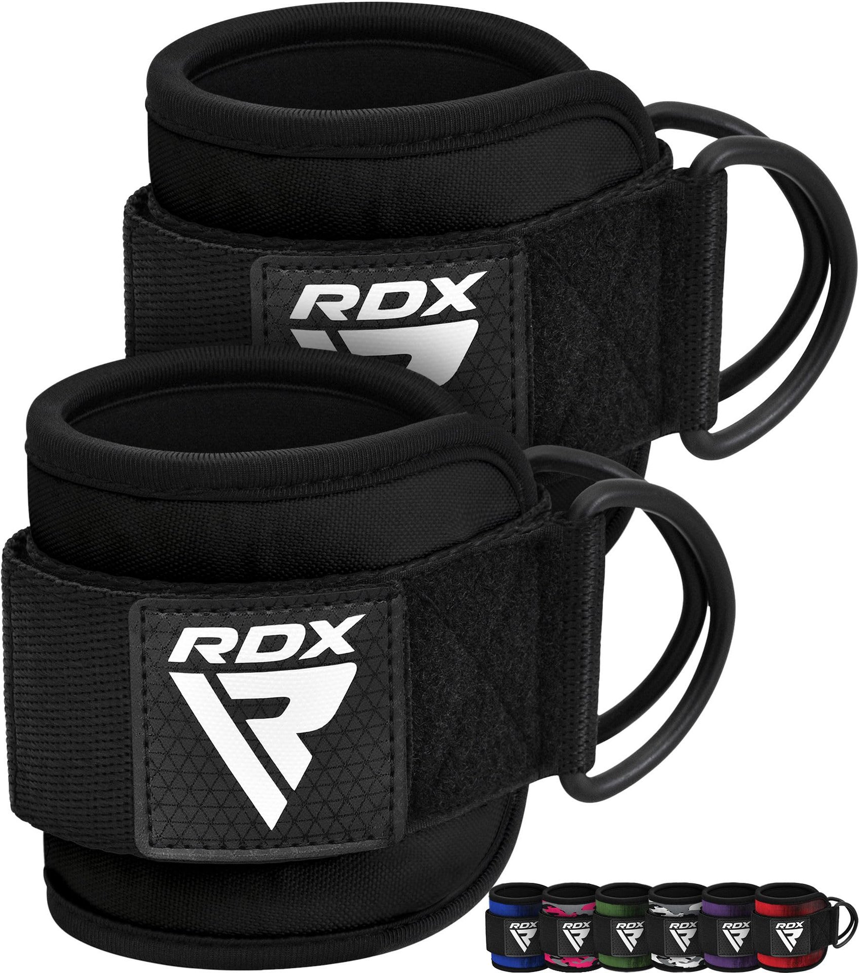Correas de Tobillo RDX para Máquinas de Cable Accesorio para Bandas de Resistencia, Acolchadas con Neopreno de 7mm 10�x4�, Puño de Muñeca de Gimnasio para Mujeres Hombres Fitness en Casa, Levantamiento de Pesas Anillo D en pierna de Botín Entrenamiento Rizos Levantamientos de Cadera Abductor