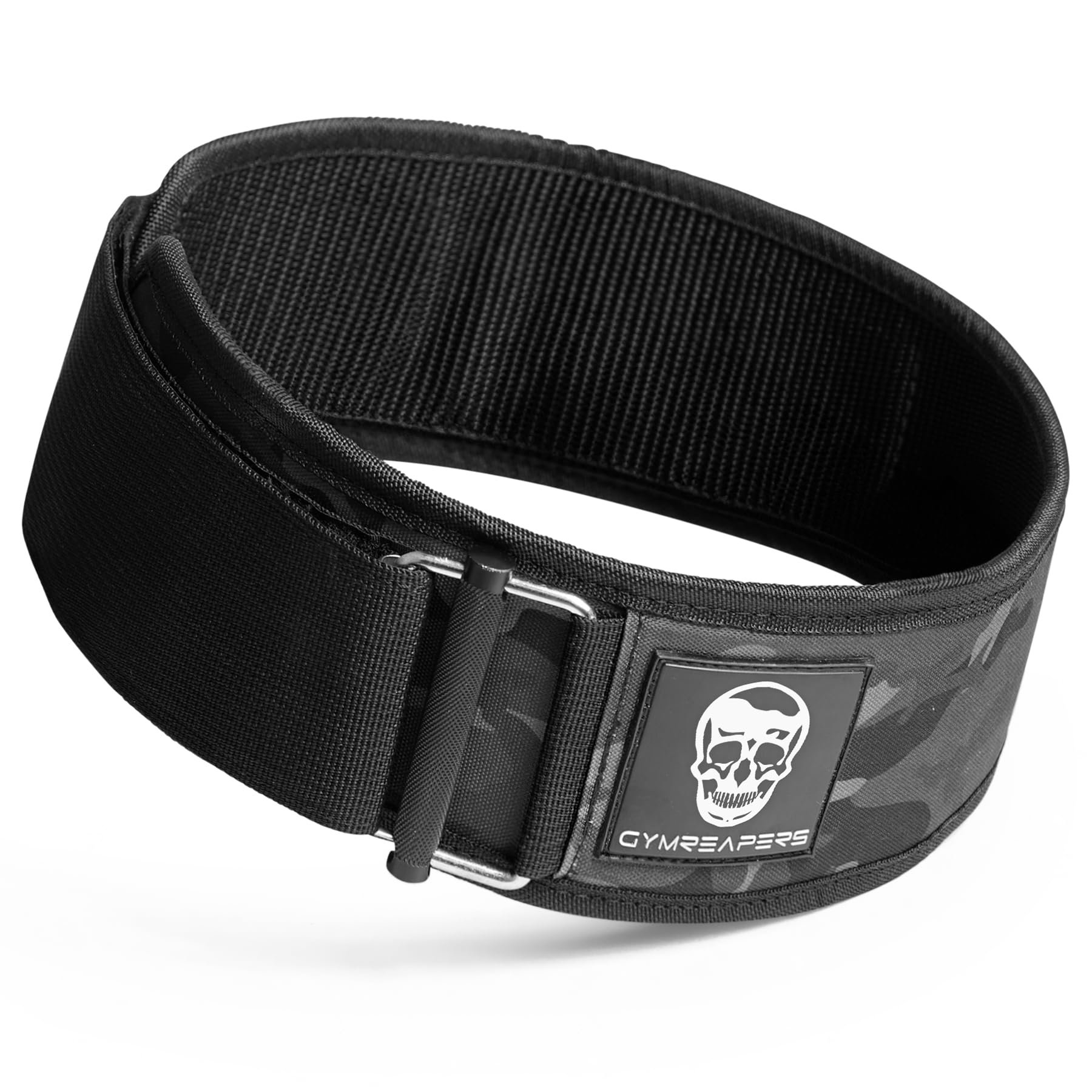 Cinturón de levantamiento de pesas con bloqueo rápido Gymreapers para culturismo, powerlifting, entrenamiento cruzado - 4 pulgadas de neopreno con hebilla de metal - Soporte ajustable para la parte baja de la espalda Levantamiento olímpico (Negro Camuflaje, X-Large)