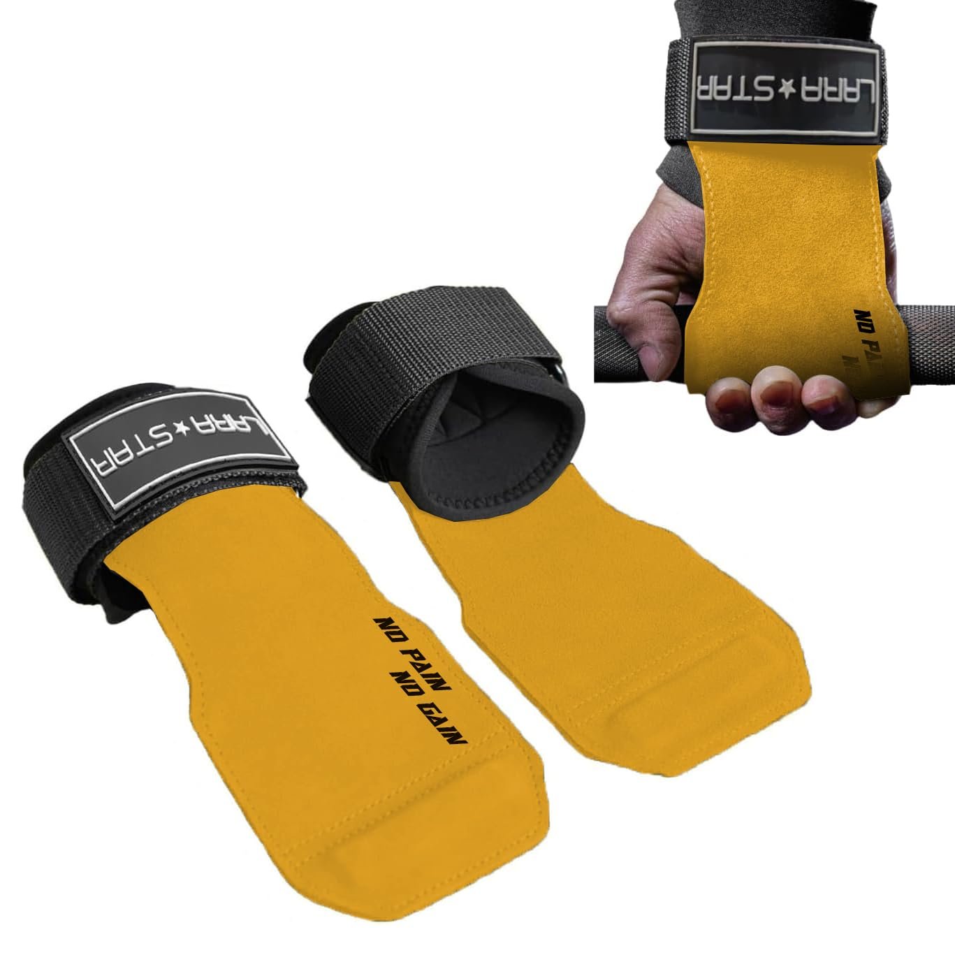 Ganchos de Muñeca para Levantamiento de Pesas LARA STAR - Soporte Máximo de Agarre - Alternativa a Guantes de Levantamiento en Fitness Gimnasio Entrenamiento de Fuerza Pull Up Levantamiento de Peso Muerto y Shrugs