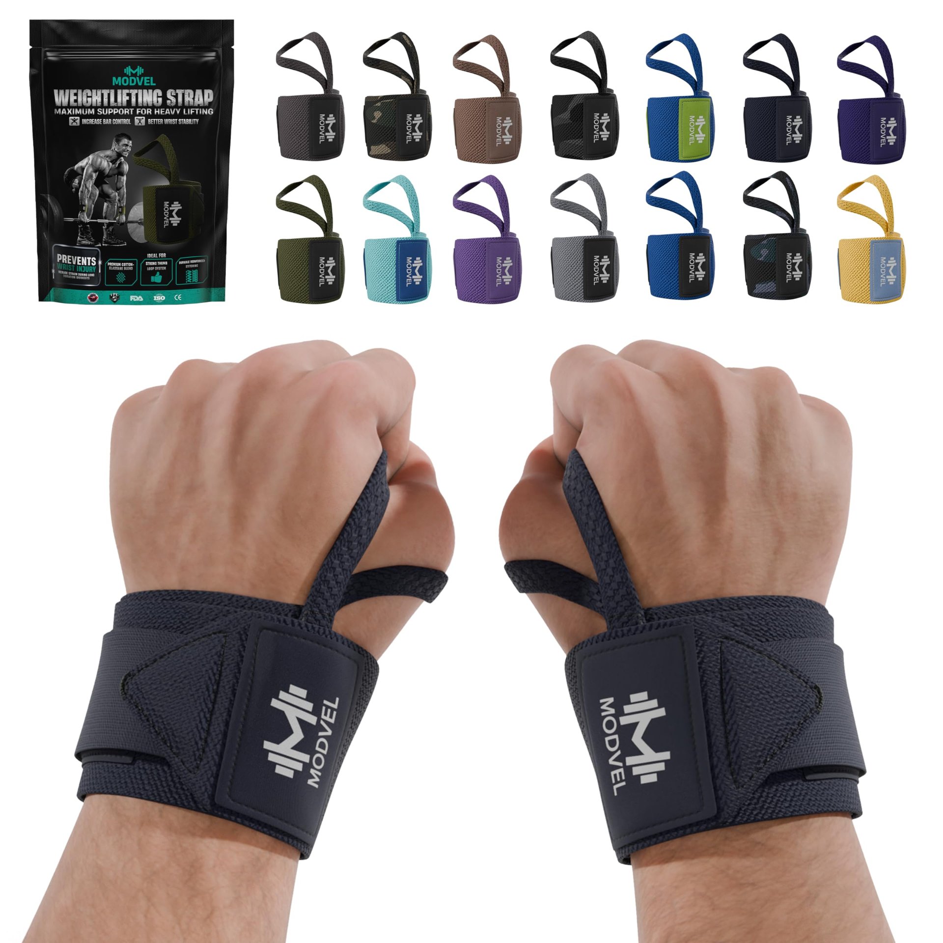 Modvel Ajustable Muñequeras para Gimnasio & Levantamiento - Espesor, Transpirable Soporte Correas para Estabilidad, Comodidad & Agarre - Ideal para Entrenamiento de Pesas, CrossFit & Entrenamientos en el Gimnasio - Azul Oscuro 2-Pack