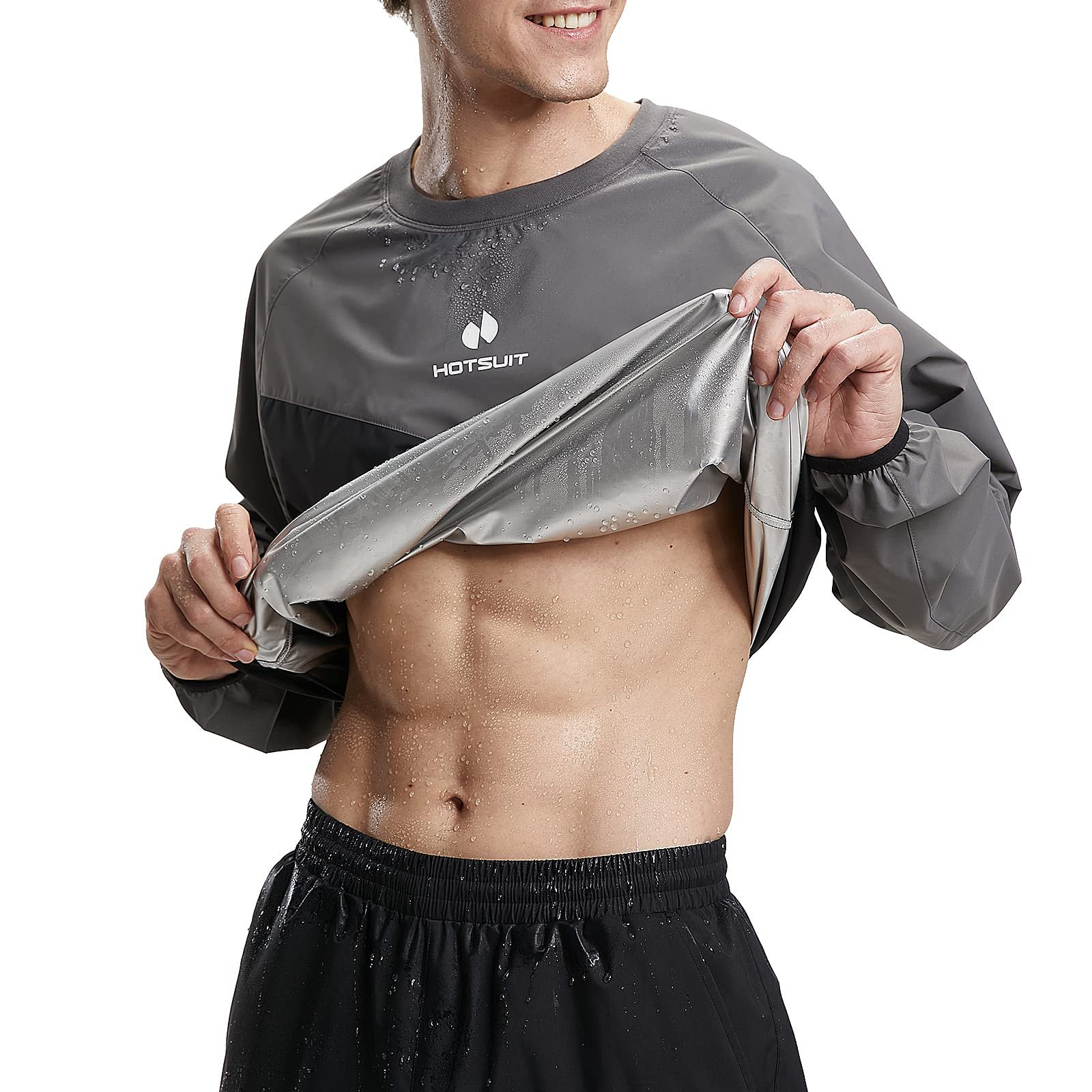 Traje de Sauna HOTSUIT para Hombres Trajes de Sudor Ropa de Sauna Chaqueta de Gimnasio Ligera Anti Desgarro de Cuerpo Completo, Gris, 3XL