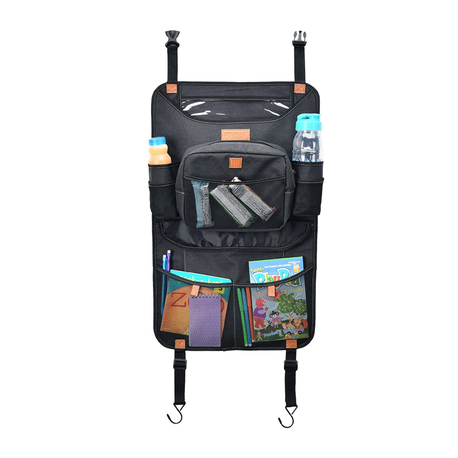 Organizador de Asiento Trasero URBANTRANSIT - Organizador de Coche Duradero y Conveniente para Viajes por Carretera y Viajes Diarios - Organizador de Asiento de Coche Versátil con Funda de Tableta Transparente y Bolsa Enfriadora Desmontable