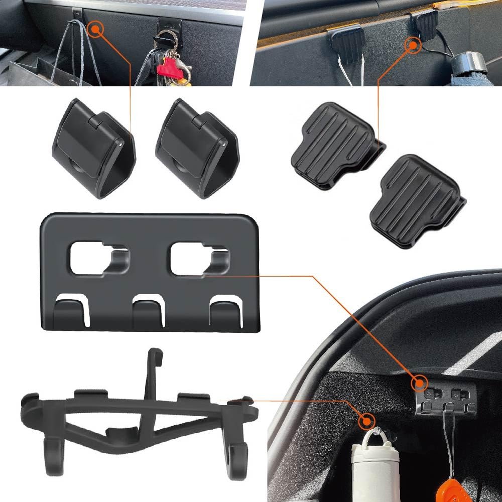 Juego de 6 Ganchos Organizadores Shadow para Bolsas de la Compra, Bolso, Frunk, Trasero y Guantera: Ganchos para Tesla Model Y de 5 Asientos 2021~2024 Accesorios Interiores (Solución de Almacenamiento Premium)