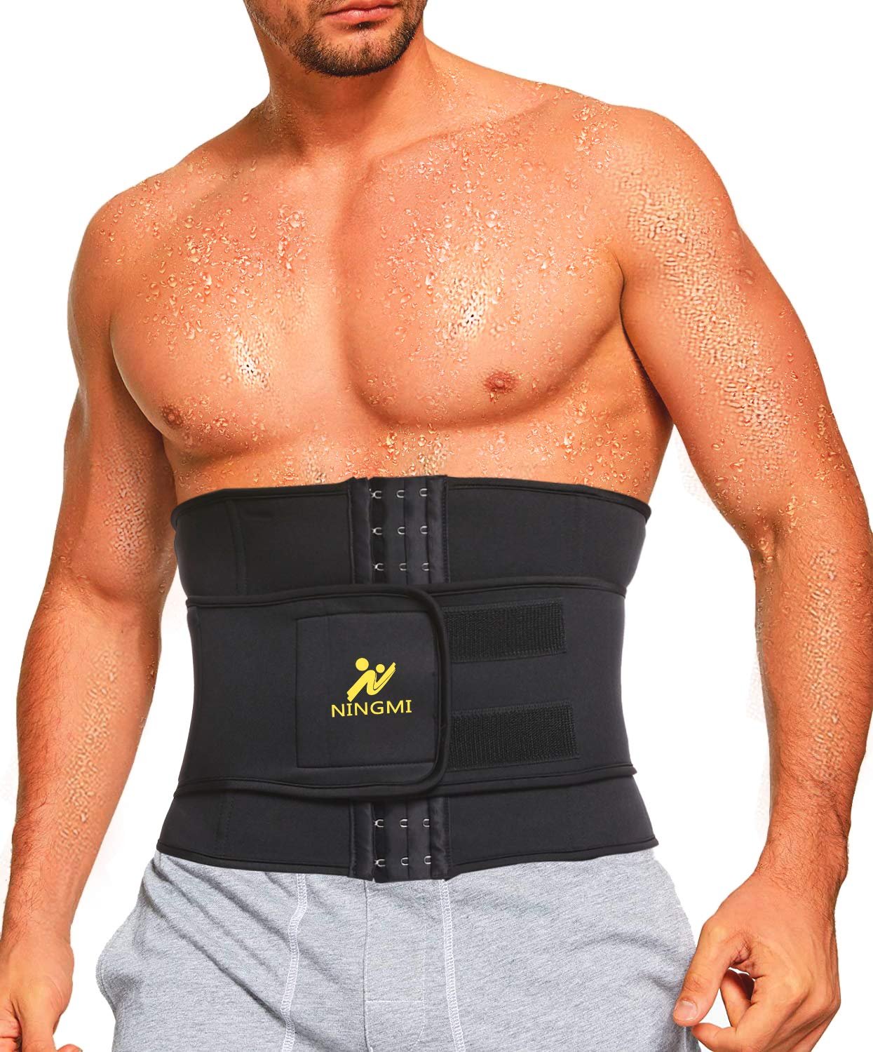 Cinturón de Entrenamiento para la Cintura NINGMI para Hombres - Faja para Sudar Sauna Recortadora Envolturas de Estómago Banda de Entrenamiento Masculina Cinturones de Cintura Corsé Correa del Vientre Negro