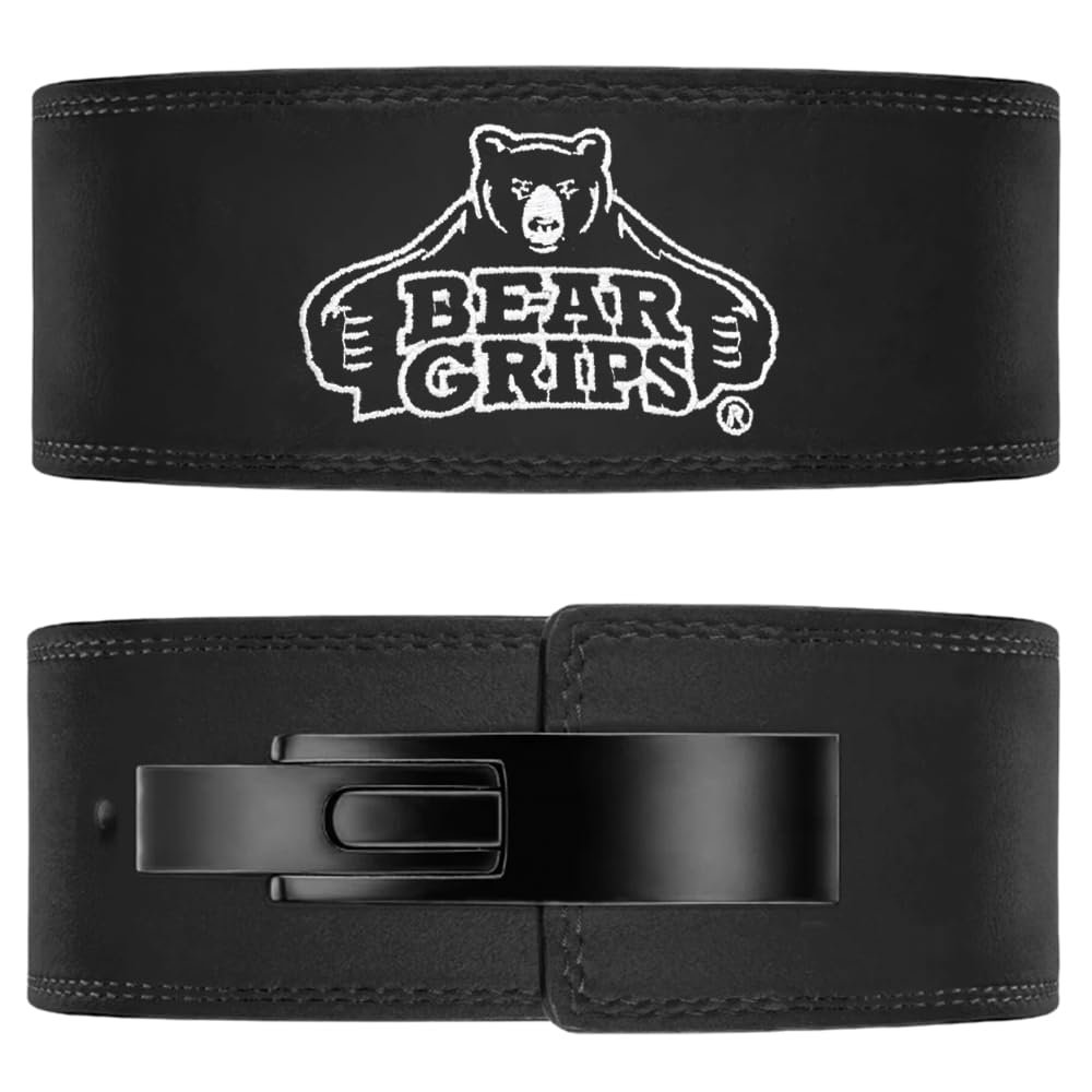 Cinturón de Levantamiento de Pesas Bear Grips de Cuero Gamuzado de 10 mm con Palanca, Perfecto para Gimnasio (Talla X-Small)