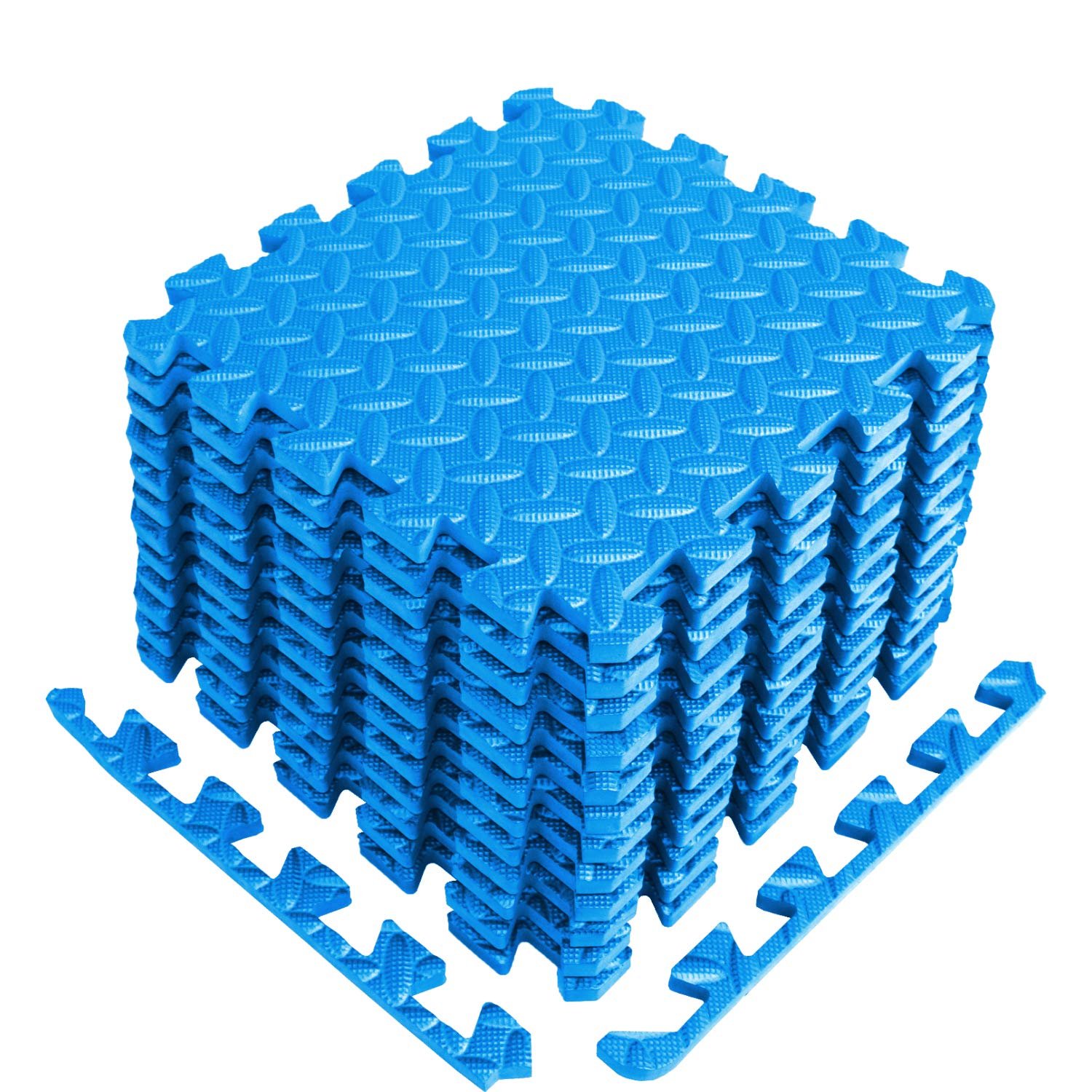 Tapete de Ejercicio de Rompecabezas A2ZCARE con Azulejos Entrelazados de Espuma EVA - Tapetes de Piso Entrelazados para Equipos de Gimnasio - Ideal para Gimnasio en Casa, Aeróbicos, Yoga y Pilates (Azul (12 piezas con Azulejos de Borde))