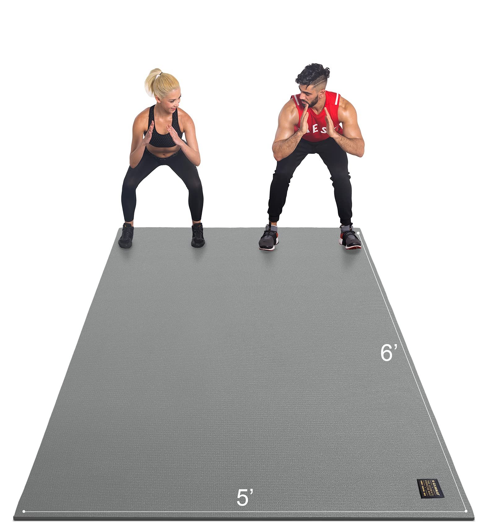 Tapete de Ejercicio Grande GXMMAT 6'x4'/6'x5'/6'x6' (7mm), Tapetes Gruesos para Piso de Gimnasio en Casa, Extra Ancho Antideslizante Duradero, Amigable para Zapatos, Perfecto para Plyo, MMA, Saltar la Cuerda, Pesas, Fitness