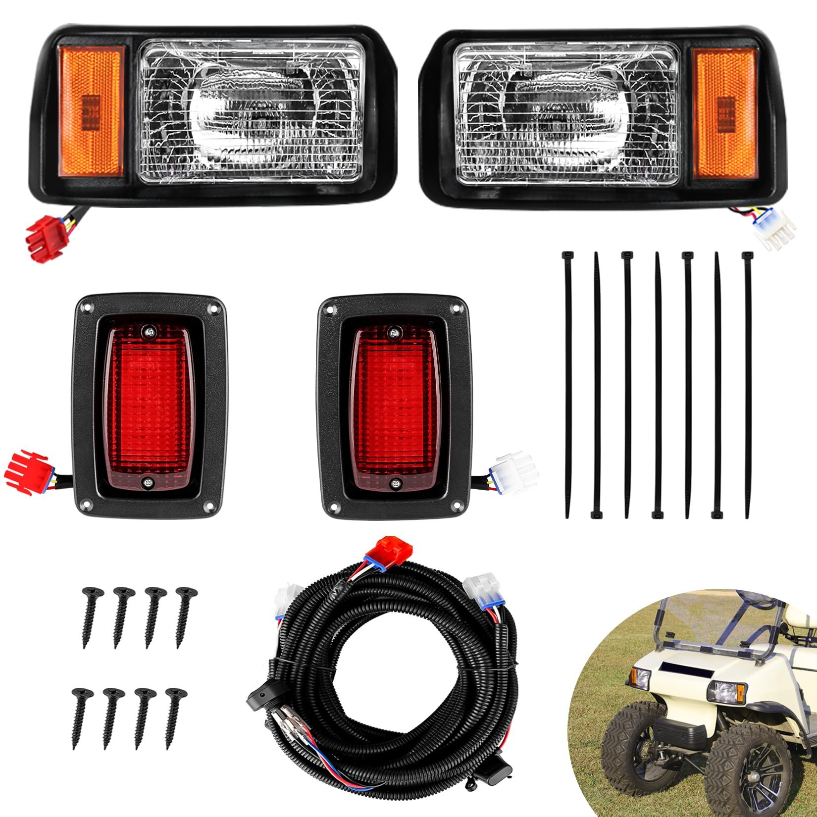 Juego de Luces para Carrito de Golf Drive-up, Club Car DS Faro Halógeno y Juego de Luces Traseras LED para Carritos de Golf DS 1993 en Adelante a Gasolina y Eléctricos Estilo de Fábrica, Club Car Light OEM 101988002 101988001
