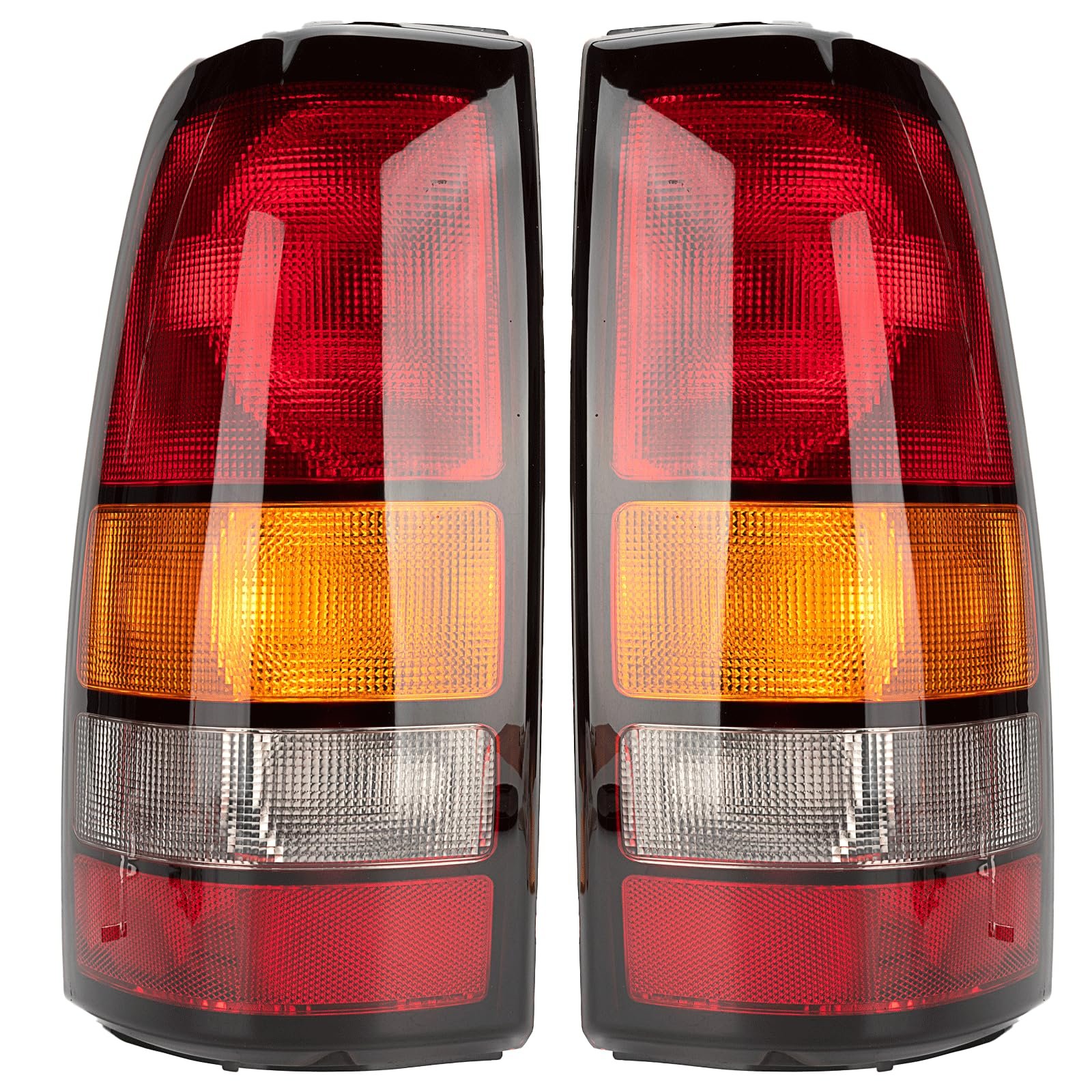 Carcaza de luz trasera MiKaFex compatible con Chevy Silverado 1500 2500 3500 1999-2002 y GMC Sierra 1999-2006 Lámparas de freno traseras rojas sin bombilla, Rojo + Ámbar + Blanco, Borde Negro