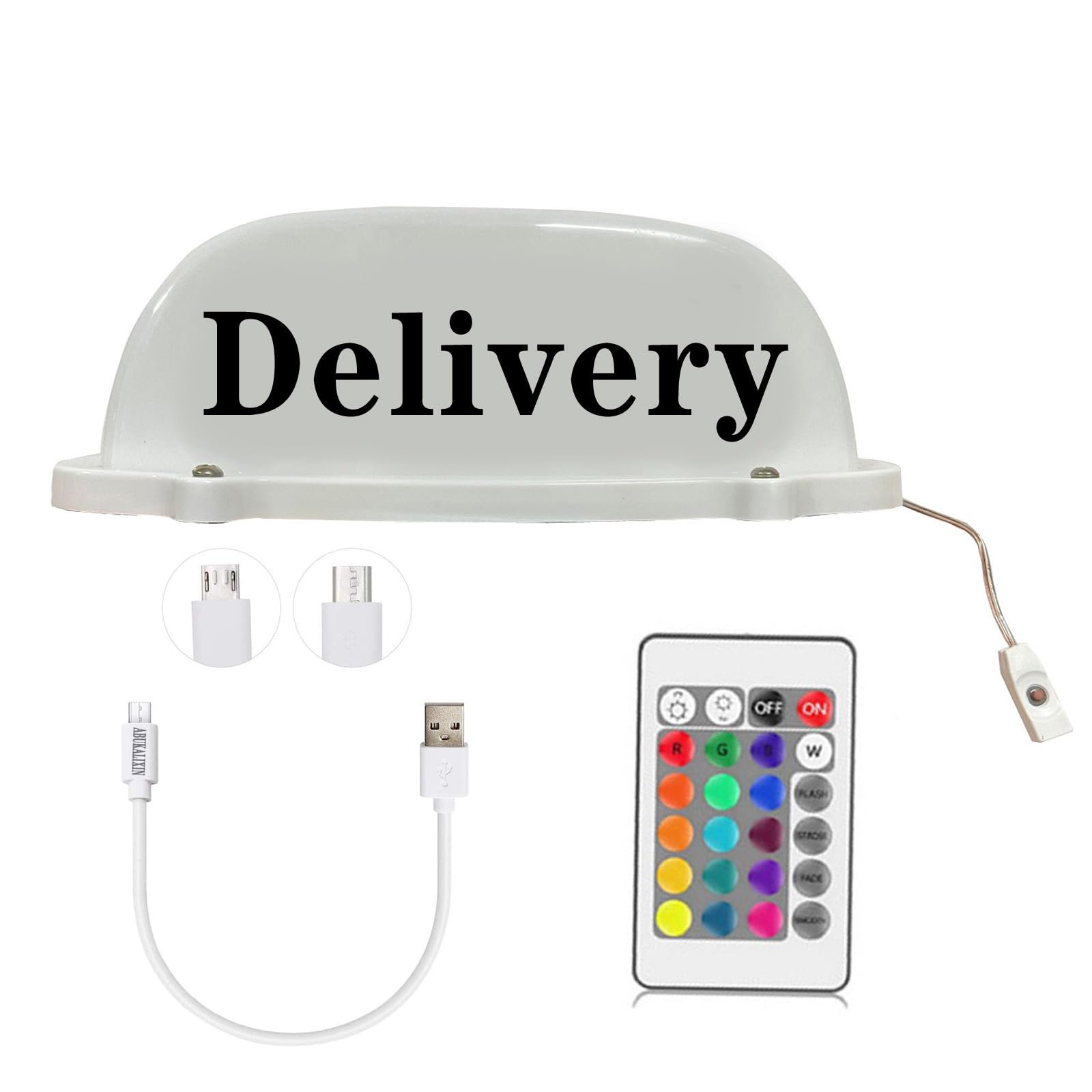ABUKALIXIN Delivery Car Roof Sign - Luz de techo superior impermeable iluminada a batería recargable USB con base magnética Control remoto Luz de cúpula colorida