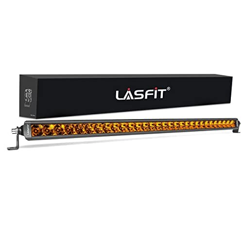 Barra de luz LED ámbar LASFIT de 32 pulgadas, 8650LM/2000K, luz delgada de fila, combinación de foco y inundación, luces amarillas para conducción todoterreno en camiones, camionetas, SUV, ATV, marina