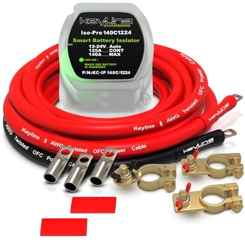 Kit de Aislador de Doble Batería 12V - 140 Amperios Multi-voltaje 12V o 24V (VSR) para Configuración de Doble Batería - Interruptor de Desconexión Automática para Auto, Camión, RV, UTV, ATV, Marino - Kit de Cableado de Batería
