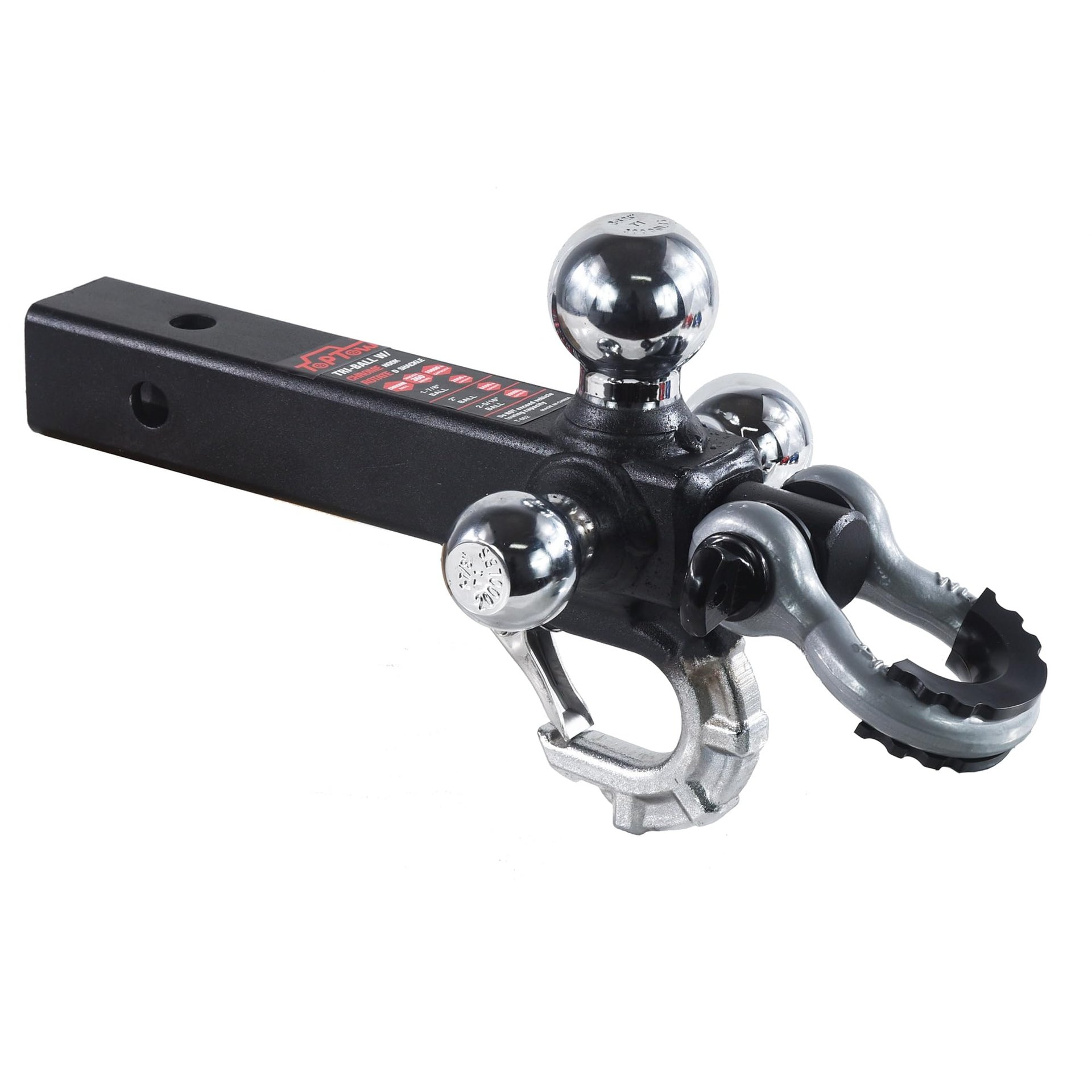 Enganche de Remolque TOPTOW con Gancho de Recuperación Plateado, Montaje de Bola de Remolque Triple Cromada, Vástago de 2 pulgadas, Multi Adaptador para Receptor de Enganche de 2 pulgadas