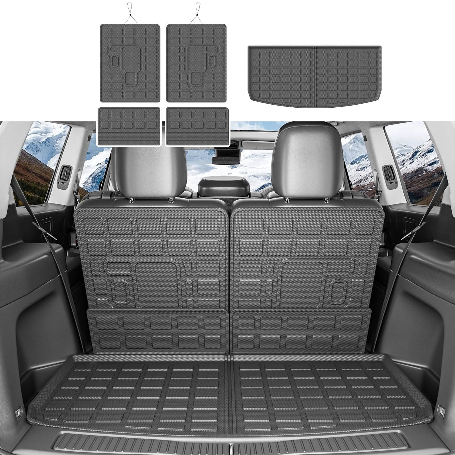 Tapete de carga xipoqix Compatible con Jeep Grand Cherokee L&Overland 2021-2025 Tapete de Maletero de Material TPE - Accesorios para Jeep Grand Cherokee L 2021-2025 (Tapete de Carga+Tapete de Respaldo)