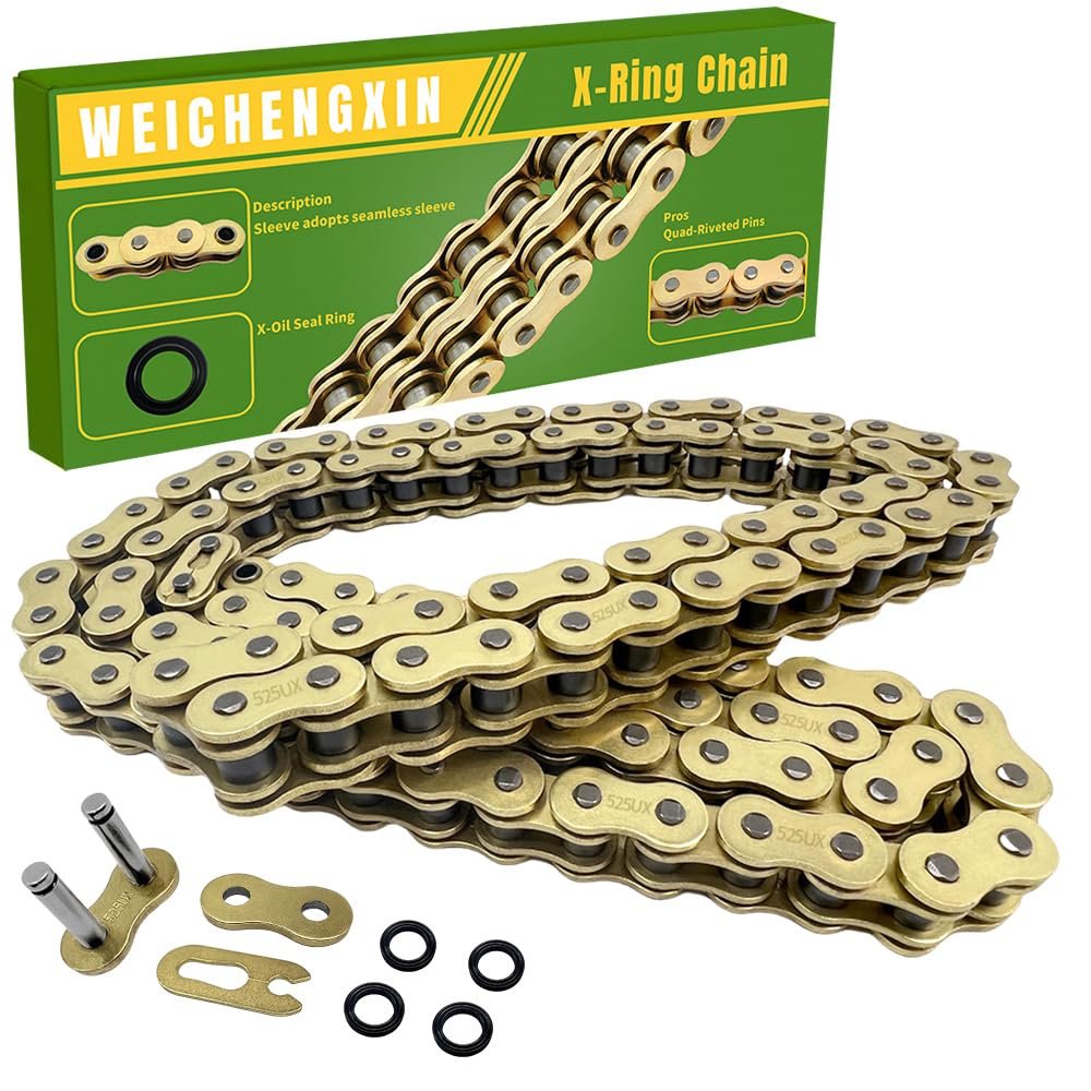 Cadena de Motocicleta WEICHENGXIN Gold 525 X-Ring 116 Eslabones con Connecting Master Link OEM #27727682439 27600-32C90-116 27600-33E40-116 27600-33E50-116