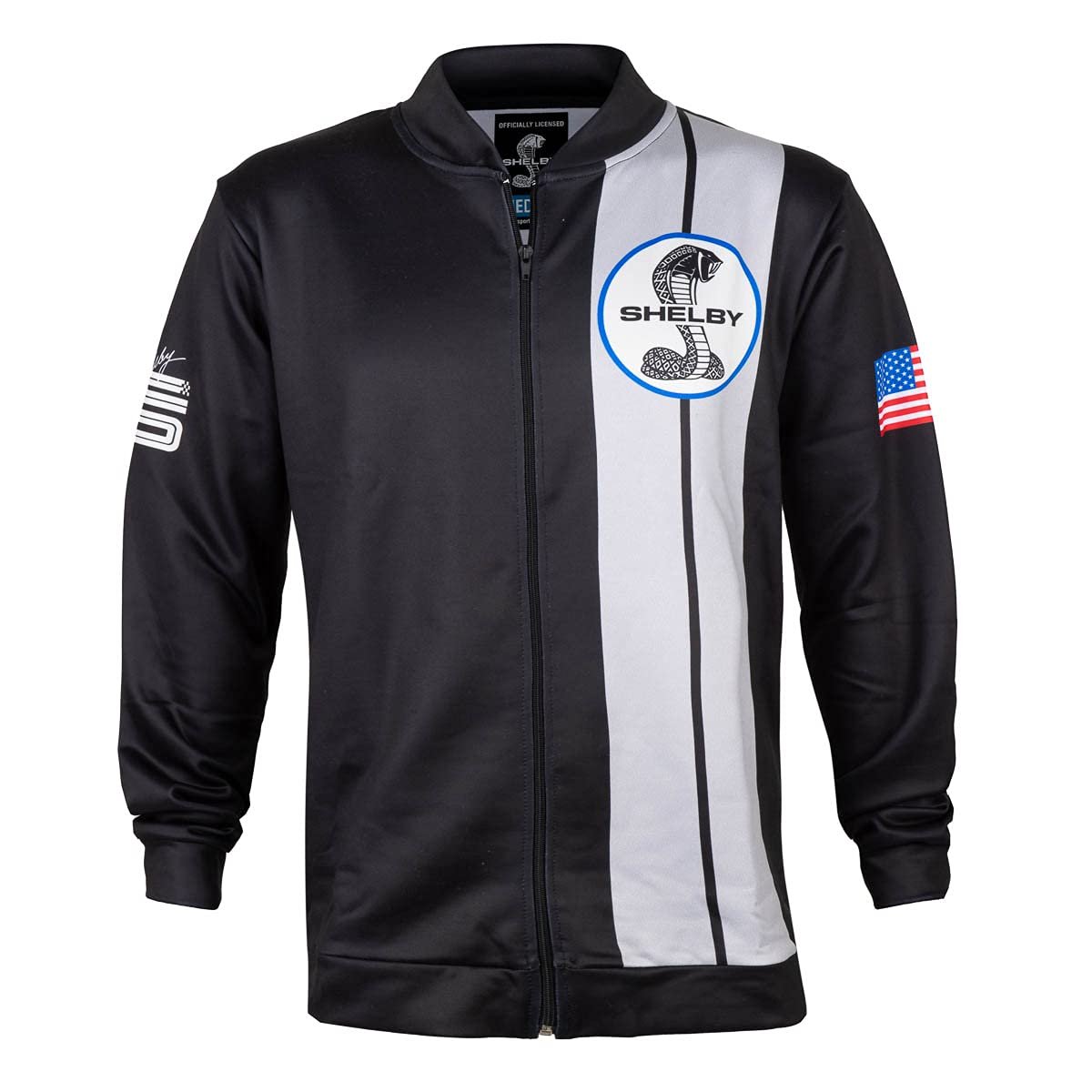 Chaqueta de Pista Shelby American Negra Con Dos Rayas | Rendimiento, Secado Rápido, Tela de Control de Humedad | Producto Oficialmente Licenciado Shelby | XXXX-Grande