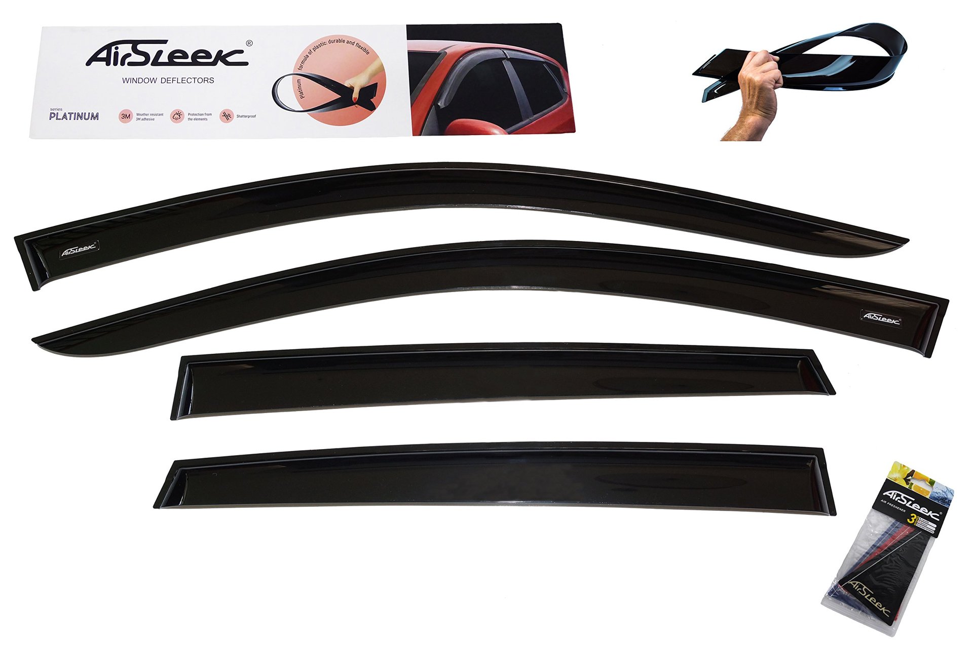 AirSleek Deflectores de Ventana para Lluvia Ford F150 F250 F350 2015-2019 Super Crew Cab Shatterproof F-150 F-250 F-350 Deflectores de Viento de la Puerta Lateral Montaje con Cinta