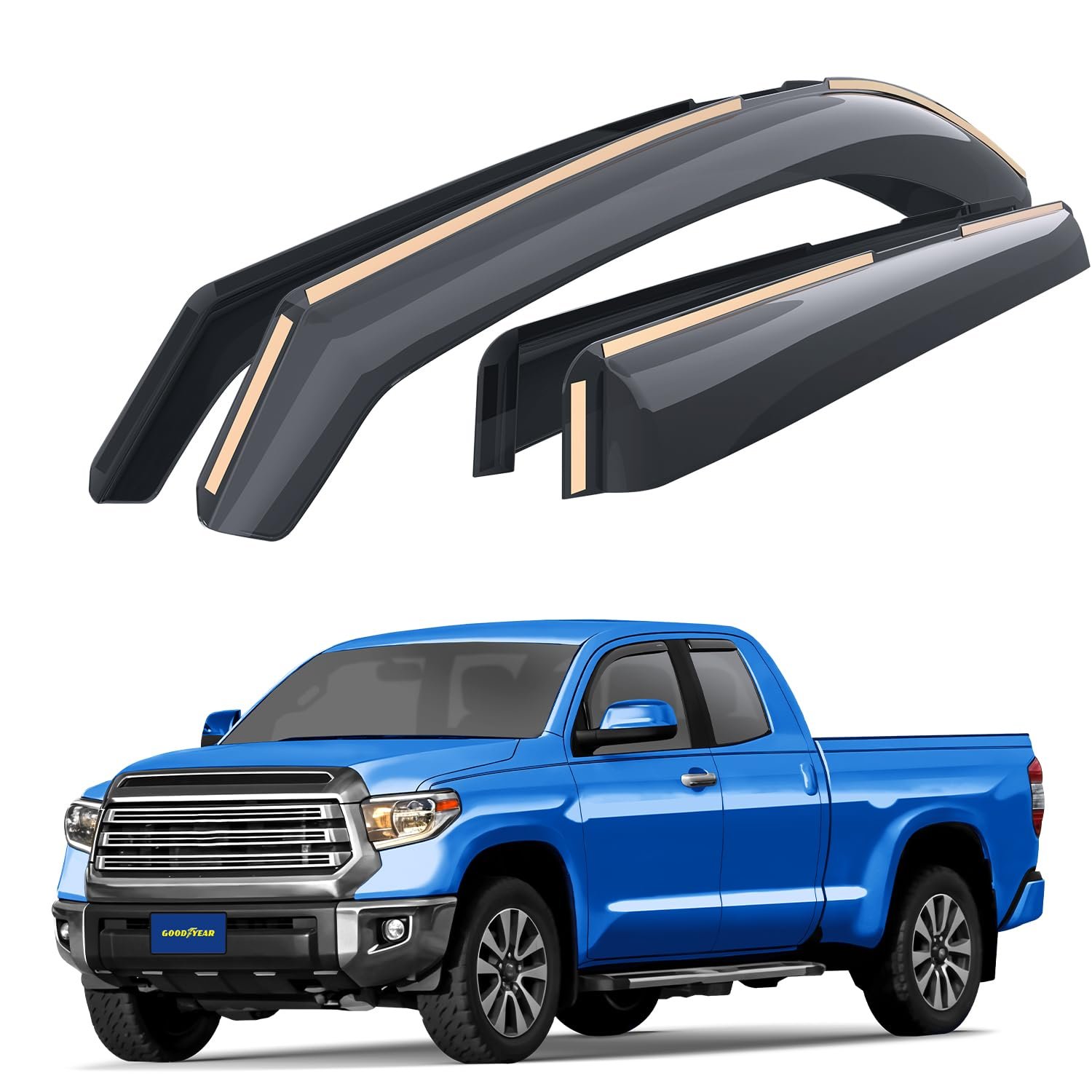 Deflectores de ventanas a prueba de golpes Goodyear para Camiones Toyota Tundra 2007-2021 Doble Cabina, Deflectores de lluvia, Viseras de ventana para autos, Deflector de ventilación, Accesorios para camiones, 4 piezas - GY003411LP