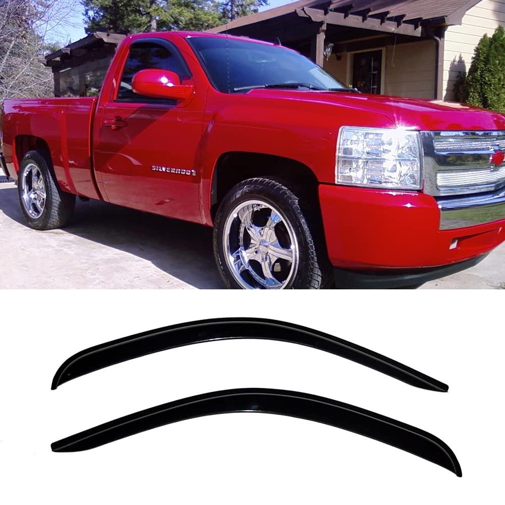 Kucaruce Desviador de Ventana Lateral, 2 Piezas Deflectores de Viento En Canal con Cinta, Set de Bonitos Protectores de Lluvia Ajuste para 2007-2013 Chevy Silverado/GMC Sierra 1500 2500 3500 Estilo de Carrocería Regular cab 92326