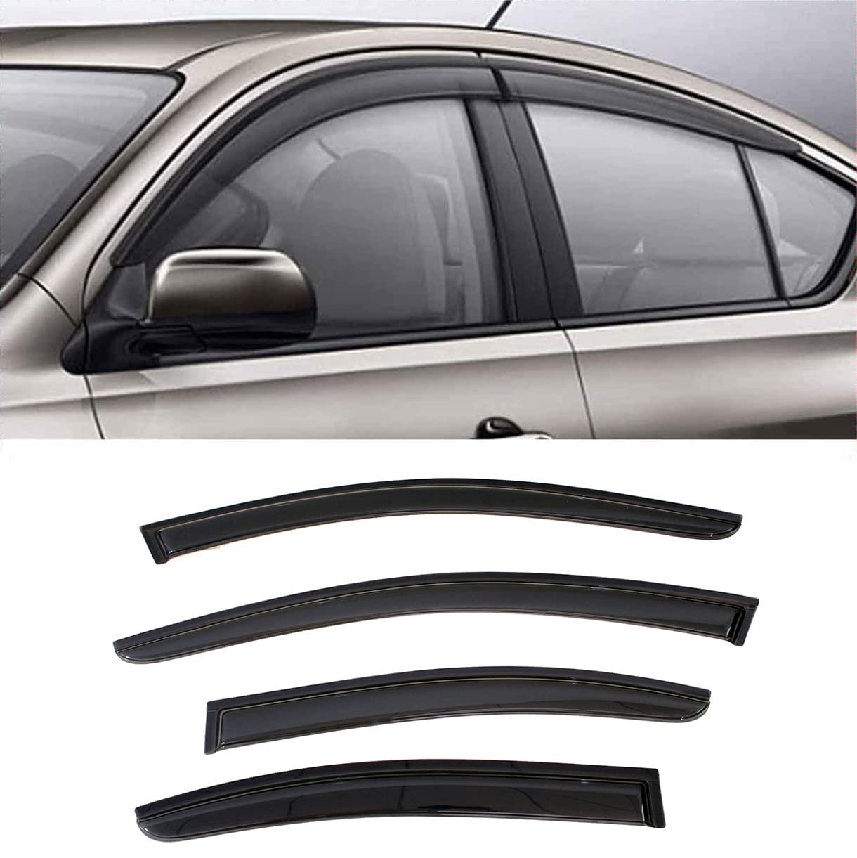 Deflector de Ventana Lateral Deebior 94100 Visera Guardabarros de Lluvia Ajuste para Nissan Maxima 2009-2015, 4 Piezas Montaje Exterior con Cinta Adhesiva a Prueba de Roturas Humo Oscuro