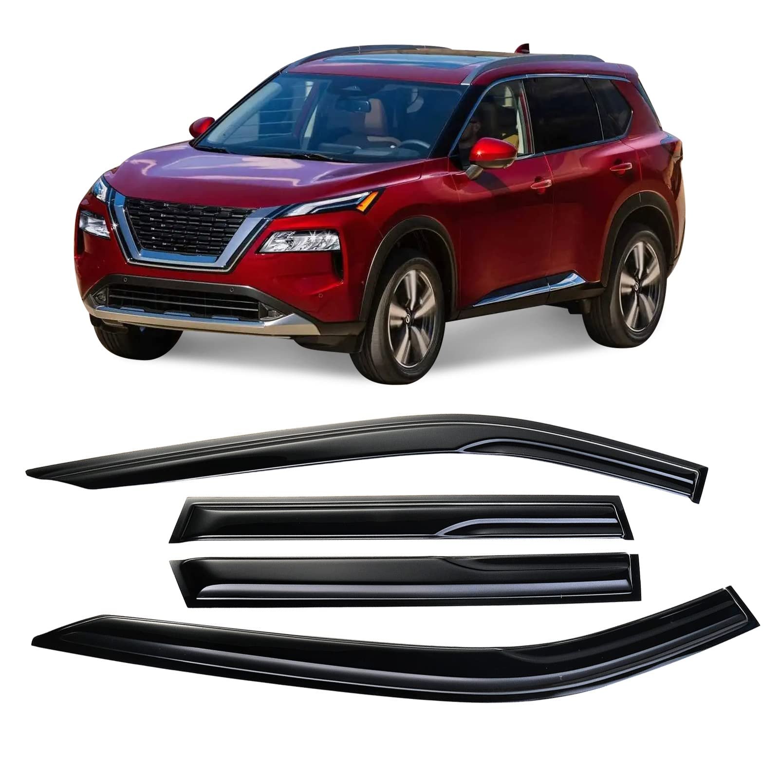 Deflectores de visera lateral de ventana con cinta adhesiva Arokzn diseñados para Nissan Rogue 2021 2022 2023 S SV SL Platinum