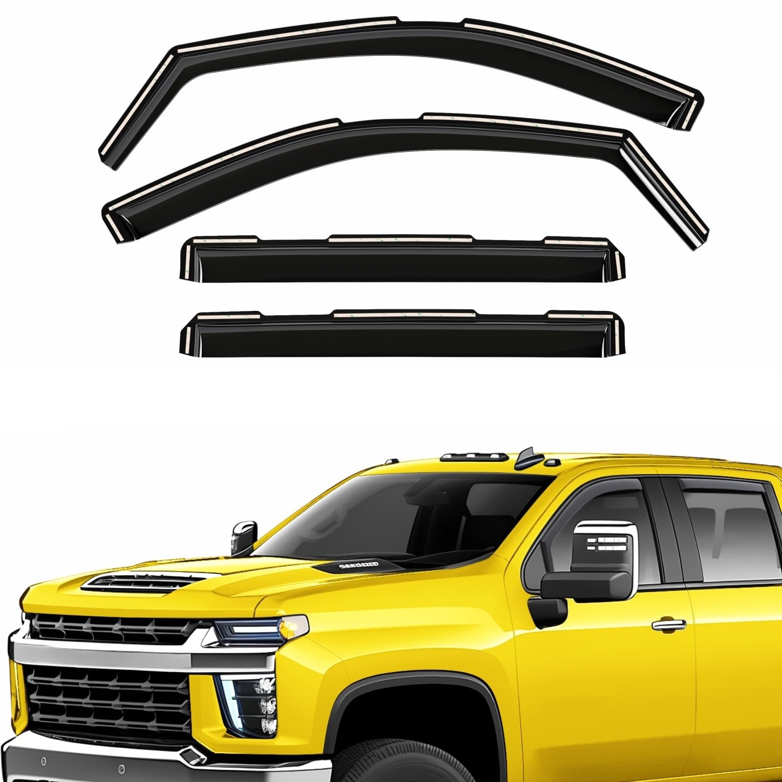 Deflectores de ventana extra duraderos en el canal de ventilación Viseras para lluvia, Guardabarros para Chevy Silverado/Sierra 2500HD/3500HD 2020-2025 Crew Cab, Parasoles, Ventilación para viento para sombras, Accesorios exteriores para autos - 4 piezas. AG0141