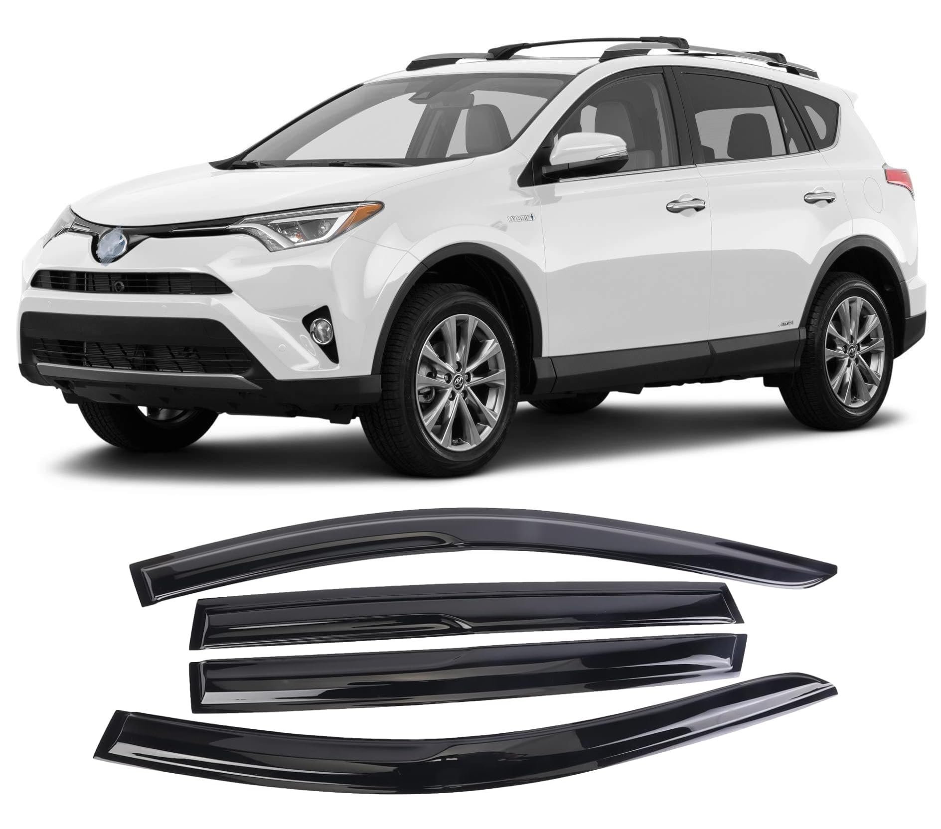 WONSABON Deflectores de Lluvia de Ventanas Tape-On Visors 4 Piezas ?Compatible con Toyota Rav4 2013-2018 94992