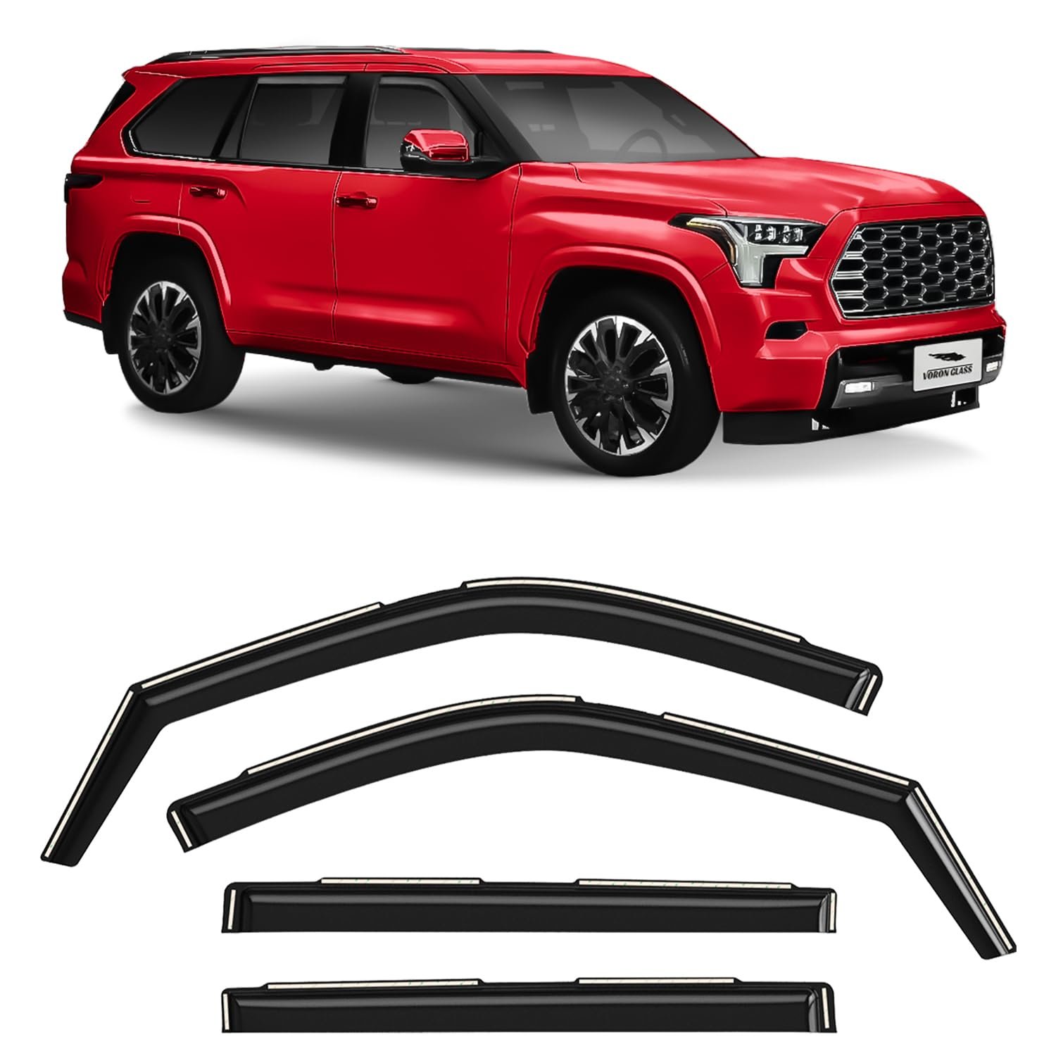 Voron Glass Deflectores de lluvia extra duraderos en canal para Toyota Sequoia 2023-2025, Viseras de ventana, Deflectores de ventana, 4 piezas - 200556
