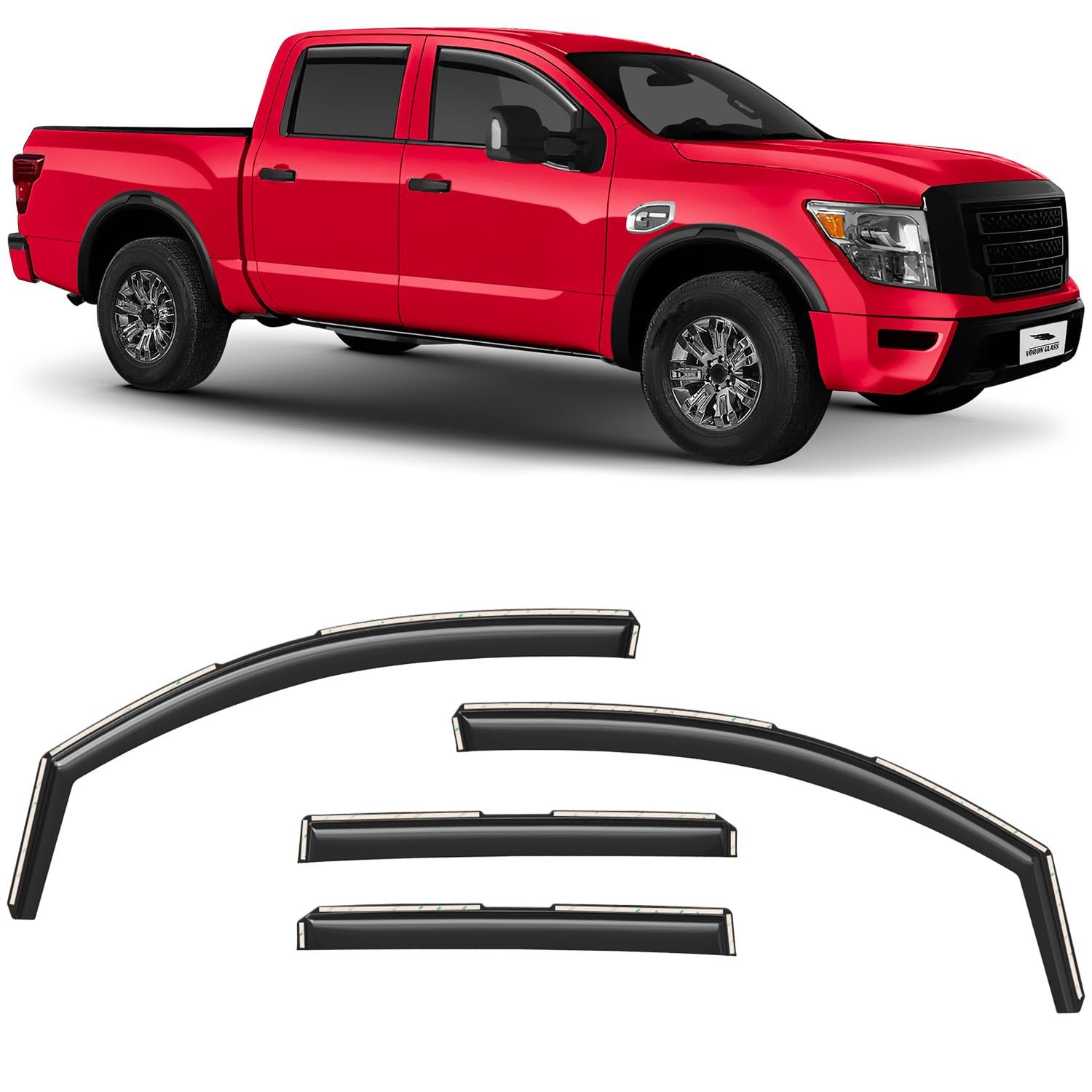 Voron Glass In-Channel Extra Durable Rain Guards para Nissan Titan XD 2016-2025 Crew Cab, Deflectores de Ventanas, Viseras para Ventanas, 4 Piezas - 200731