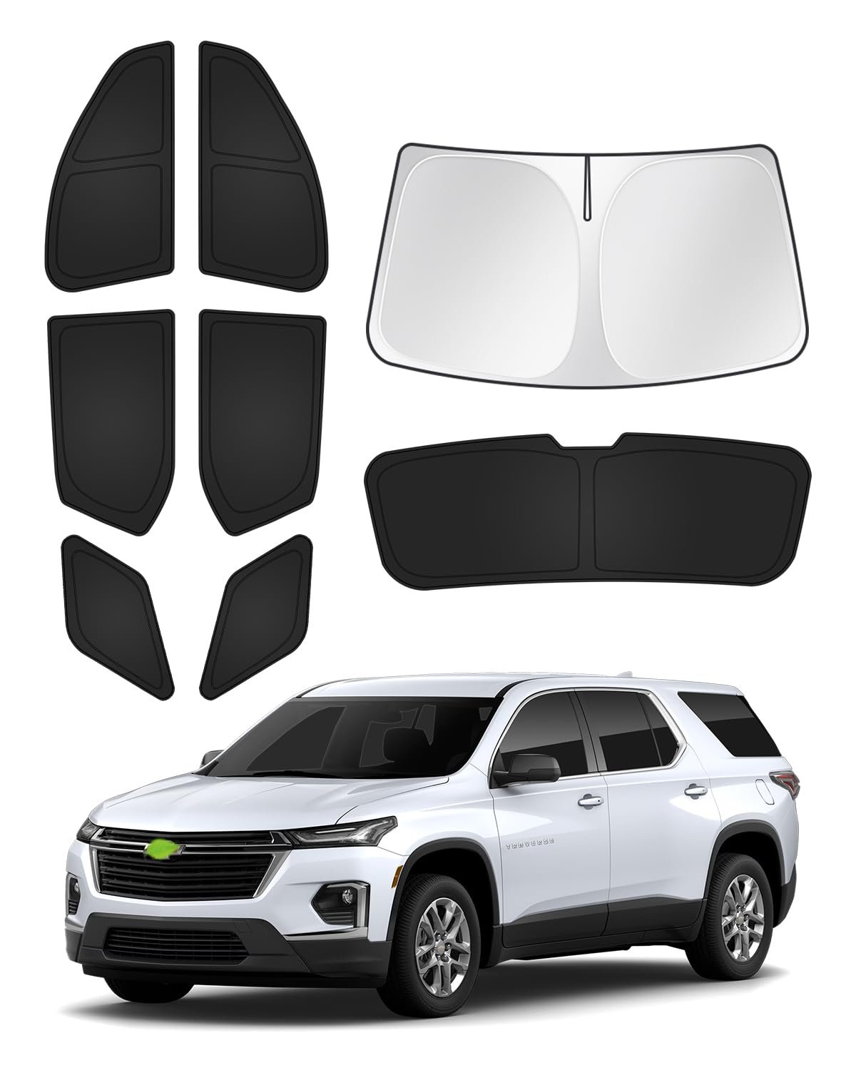 Canvcle Sunshades para Chevrolet/Chevy Traverse 2018-2025 Accesorios Parasol para Parabrisas Cubierta de Sombrilla de Ventana Lateral Trasera Visera de Sol Protector de Privacidad Manteniendo el Vehículo Fresco Negro 8PCS