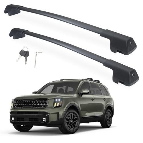 Barras transversales para porta equipajes de techo de alta resistencia Autekcomma 260 lb para Kia Telluride X-PRO X-LINE 2023 2024 con mecanismo antirrobo bloqueable y acabado mate negro (No apto para LX EX S SX SX-P) Se vende como par