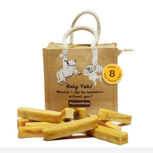 Chucherías para perros de leche de yak del Himalaya con cúrcuma Value Pack 2lb (Grande - 8 Chucherías) | Antiinflamatorio | Ideal para higiene oral | Golosinas dentales para perros sin olor