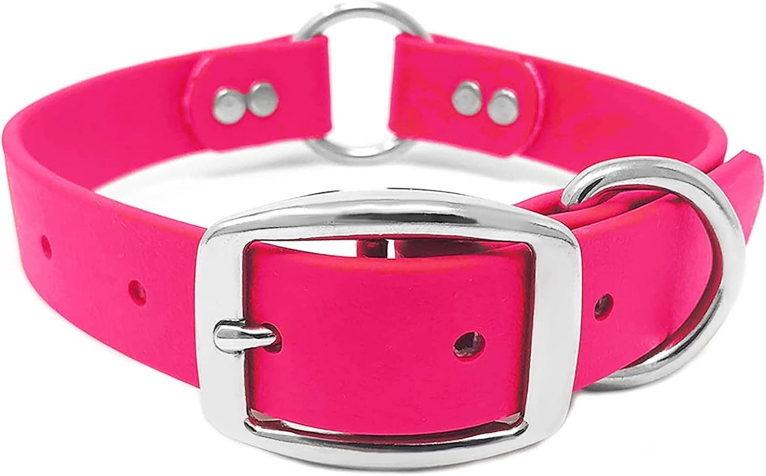Collar de Perro Impermeable Rosa Mediano de Regal Dog Products con Hebilla Doble Resistente y Anillo D | Recubierto de Vinilo, Ajustable a Medida, Collar de Perro de Biothane Resistente a la Masticación e Impermeable