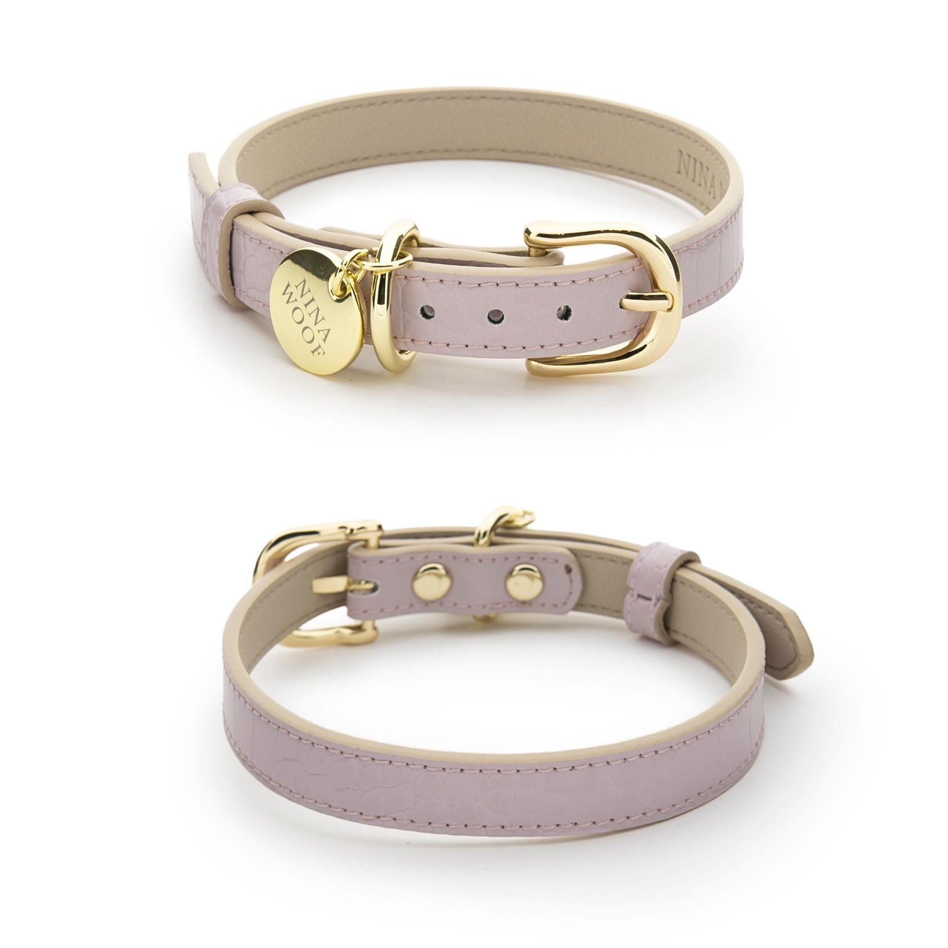Collar para Perros de Cuero Vegano NINA WOOF Milan - Collar de Lujo Acolchado con Hebilla Ajustable - Collar para Perros, Collar para Perros Pequeños hasta Collar para Perros Grandes - Color Lila, Talla Pequeña
