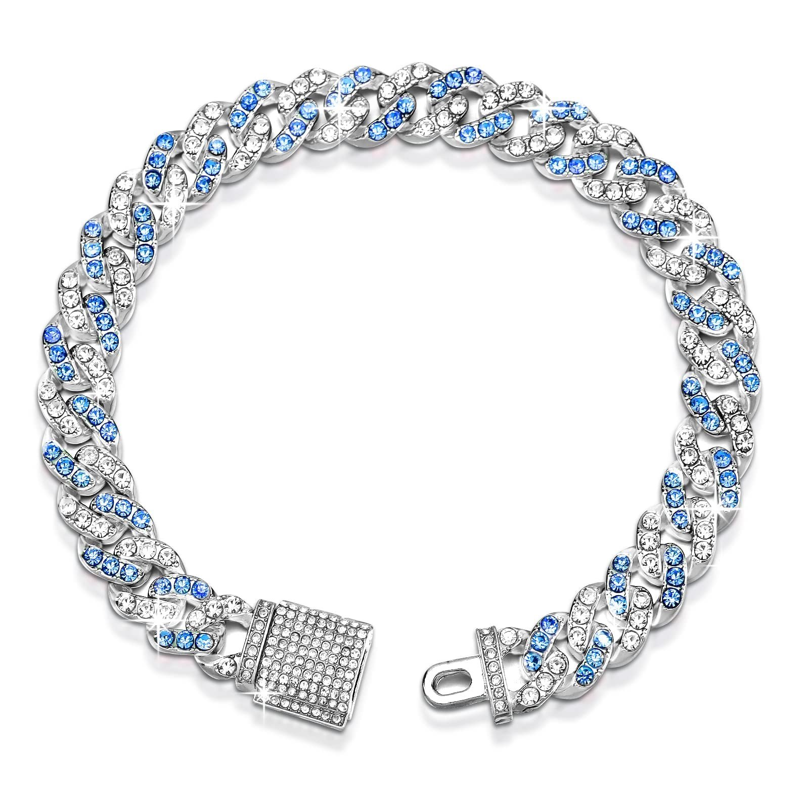 Collar de Cadena Brillante de 18 pulgadas para Perros Teal Diamond Collares Azul Lago Collar de Cadena Cubana en Turquesa Collar Metálico para Perro con Hebilla Accesorios de Joyería para Mascotas para Perro y Gato Mediano Grande