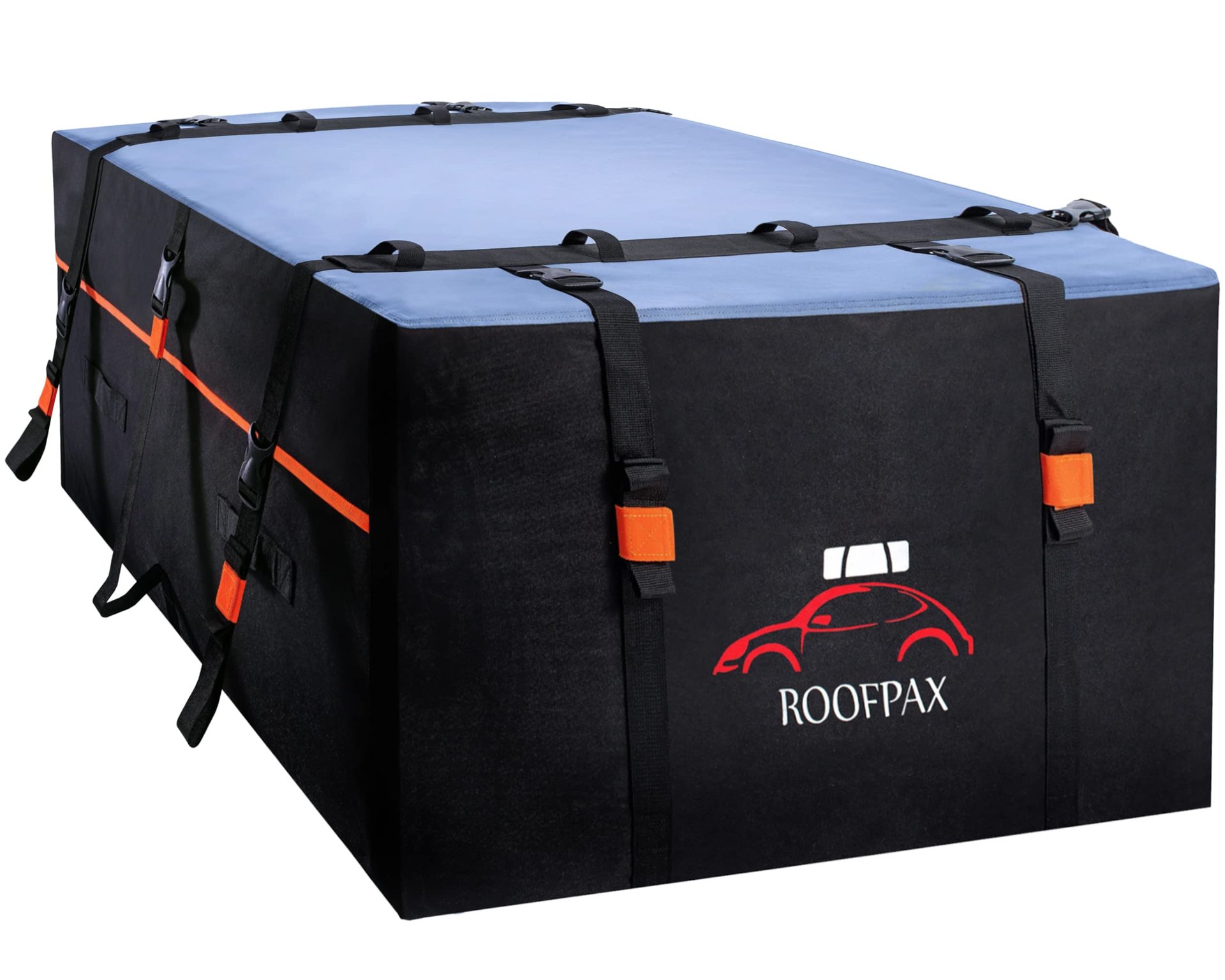 Bolsa de carga para techo RoofPax de 23 pies cúbicos, impermeable adicional, doble cremallera a prueba de clima, tapete integrado, 10 correas de amarre resistentes se ajustan a autos con/sin rejilla o rieles laterales, ganchos de seguridad incluidos