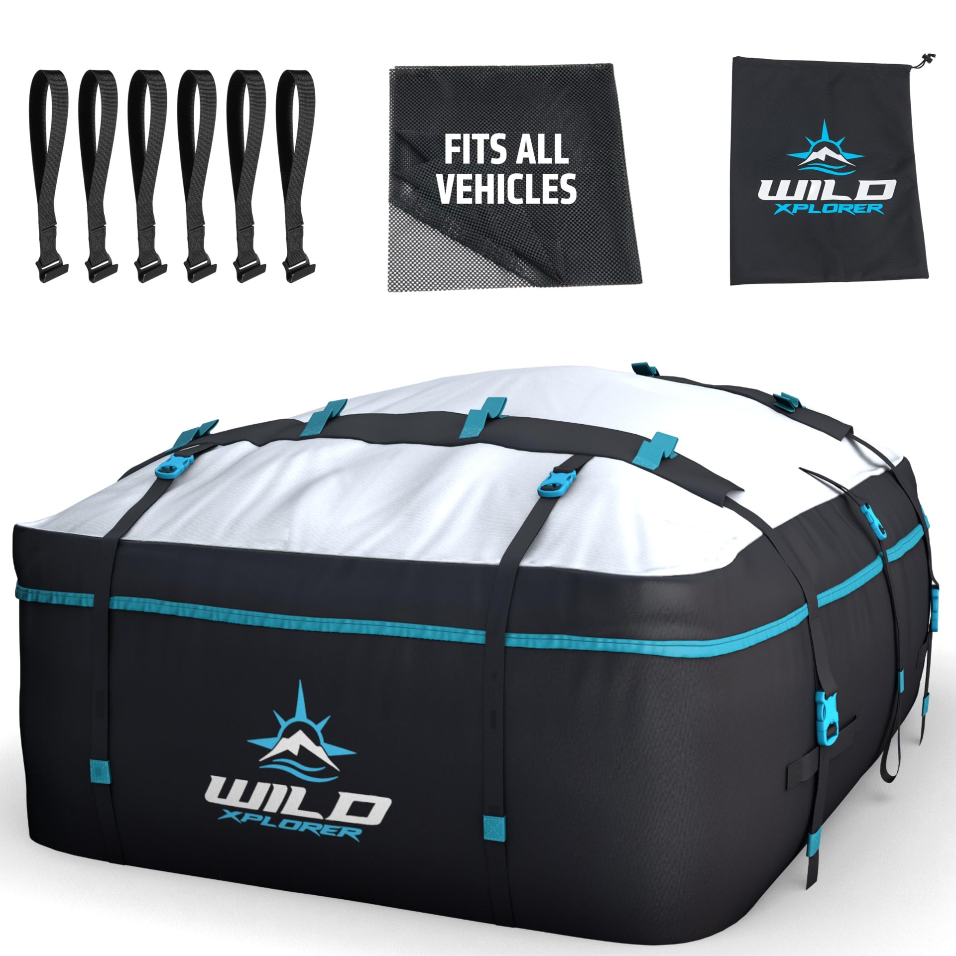 Bolso de Carga para Techo del Automóvil - Bolsa Impermeable para Techo del Coche de 15 Pies Cúbicos, Portaequipajes de Coche sin Rejilla de Techo, Portaequipajes de Vehículos para Equipaje que Incluye Bolsa de Almacenamiento, Alfombrilla Antideslizante, 6 Ganchos para Puertas - Disponible en 19 y 23 Pies Cúbicos