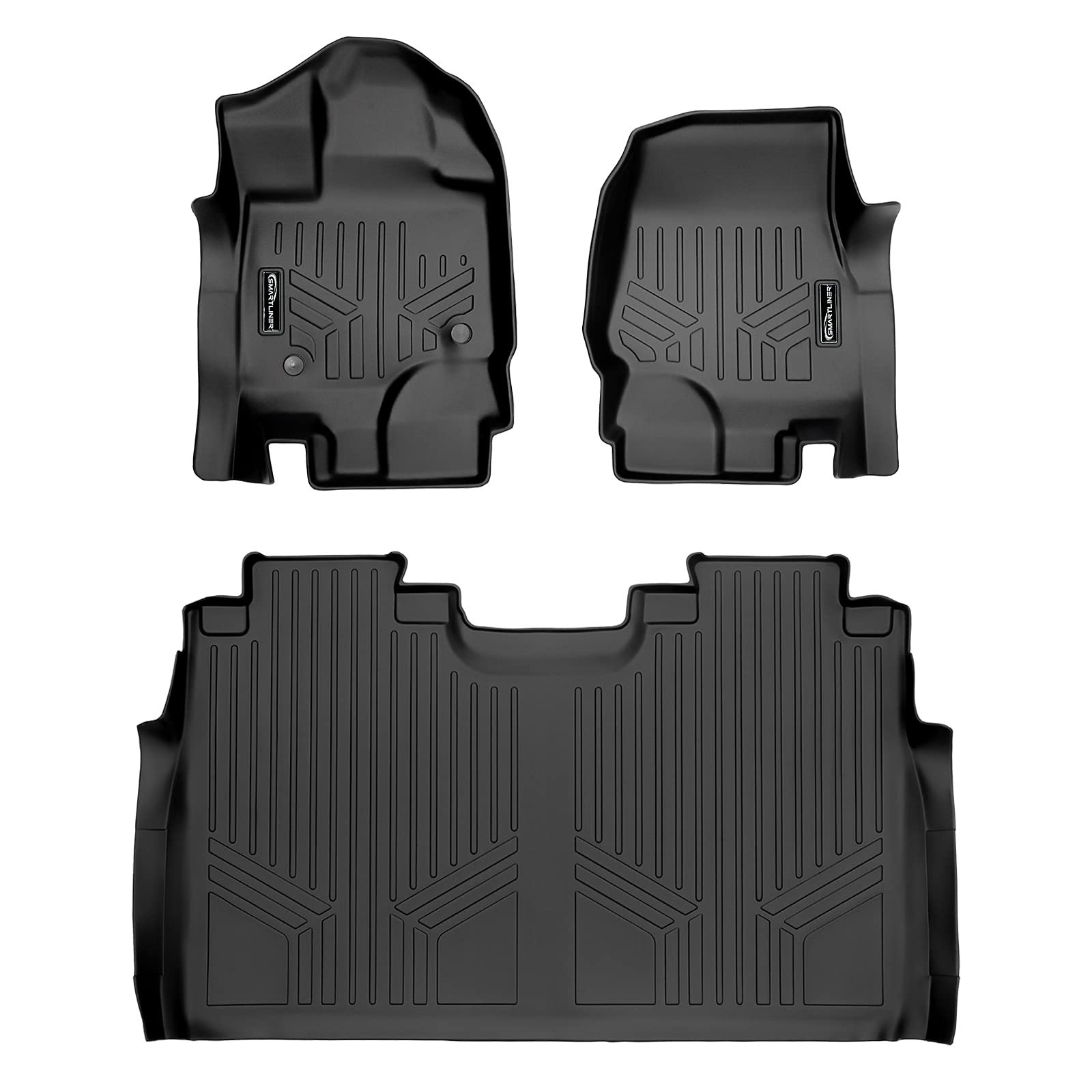 Juego de Tapetes para Piso MAXLINER a Medida de 2 Filas Color Negro Compatible con Ford F-150 SuperCrew Cab 2015-2022 con Asientos delanteros de Cubo de 1ra Fila