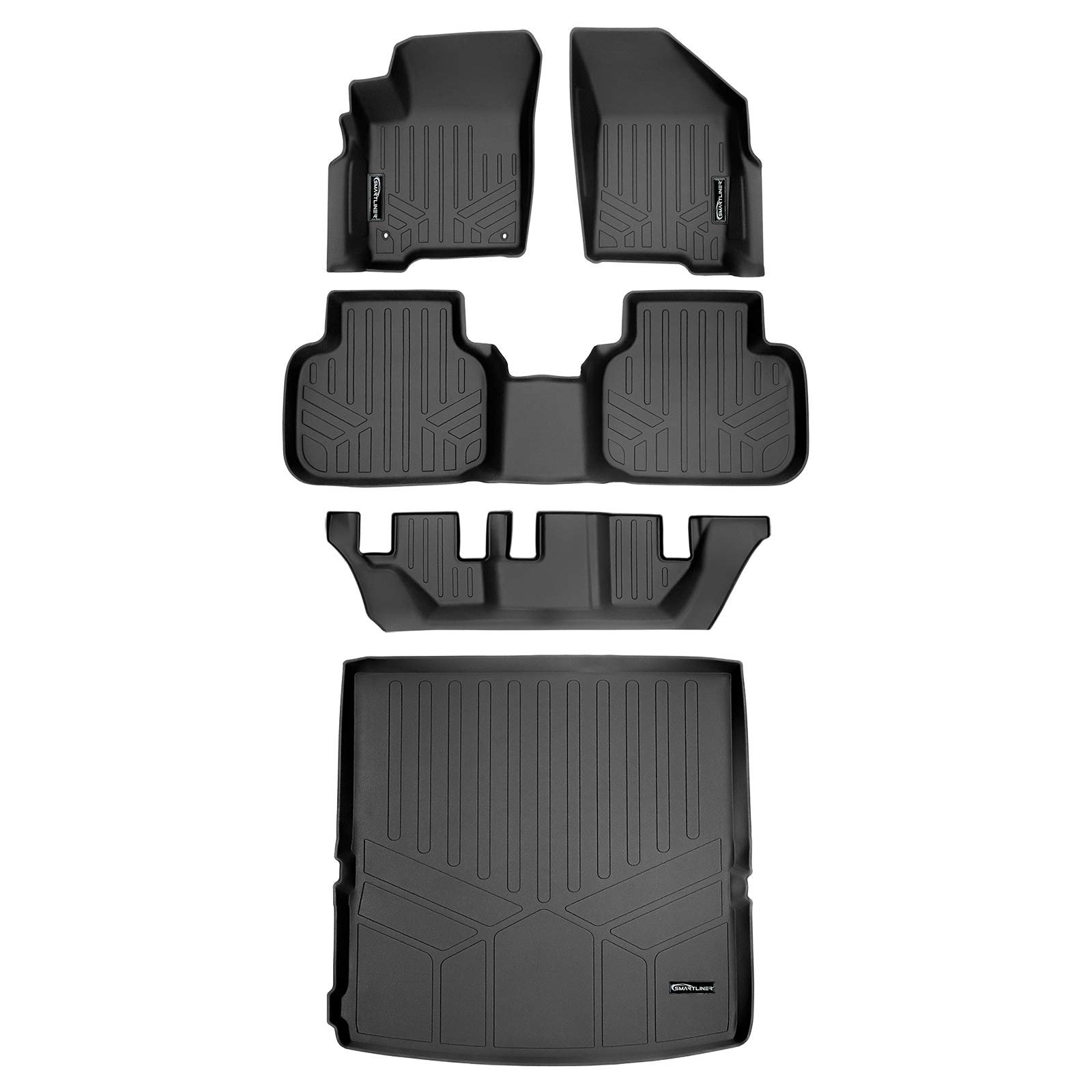 Juego de alfombras MAXLINER a medida para 3 filas y maletero detrás de la 2ª fila color negro compatible con Dodge Journey 2012-2020 (Solo compatible con ganchos dobles en la fila delantera del lado del conductor)
