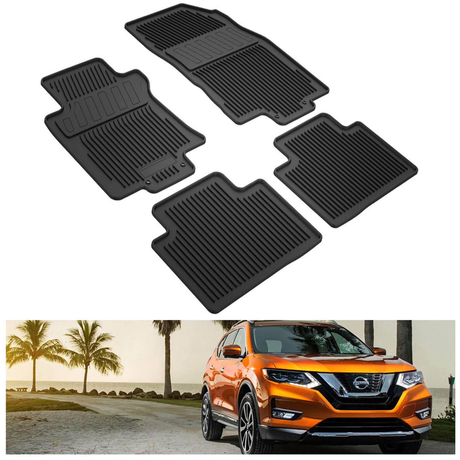 Tapetes KIWI MASTER compatibles para Nissan Rogue 2014-2020 Accesorios Alfombrillas para Todo Clima TPE Delanteras y Traseras 2 Filas Negras 999E1-G2000
