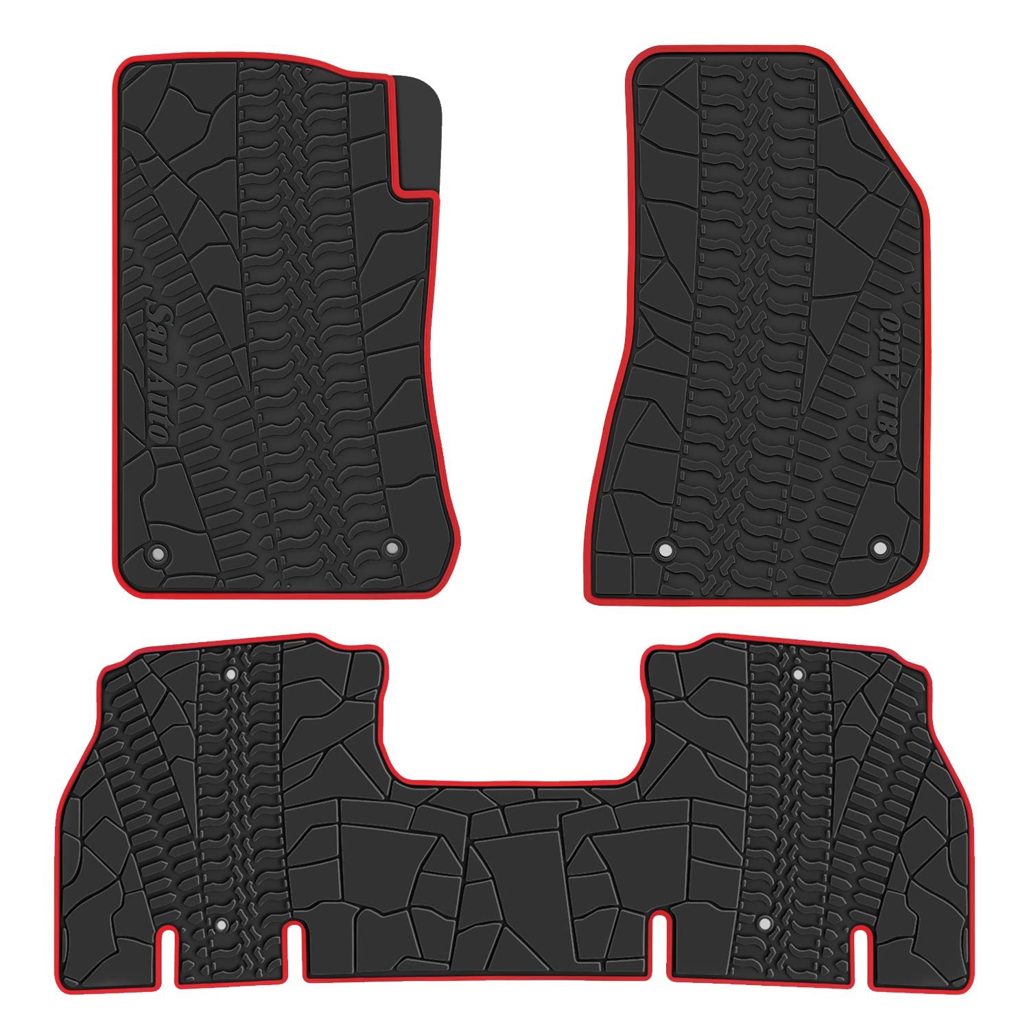 Tapete de piso para auto San Auto para Jeep Wrangler JL 4x4 Door Sahara Rubicon 2018 2019 2020 2021 2022 2023 2024 Personalizado Negro Rojo Materiales de Goma para Todo Tipo de Clima Resistente para Auto Alfombrilla de Piso Pesada e Inodoro - No Apto para 4XE