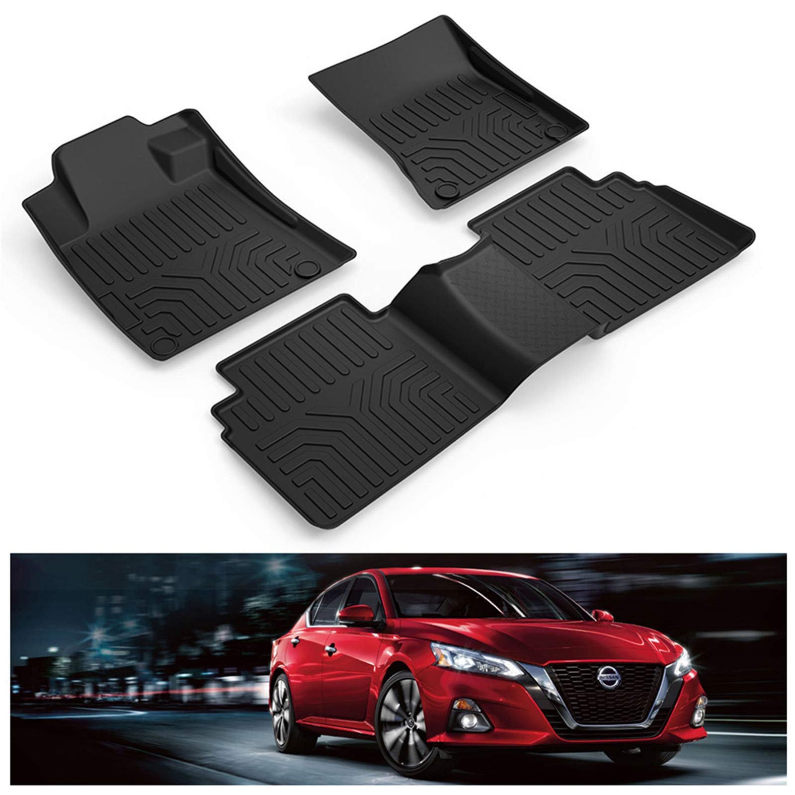 Tapetes para piso KIWI MASTER Compatible con Accesorios Nissan Altima 2019-2024 Juego de Tapetes para Todos los Climas en TPE para Asientos Delanteros y Traseros Negro