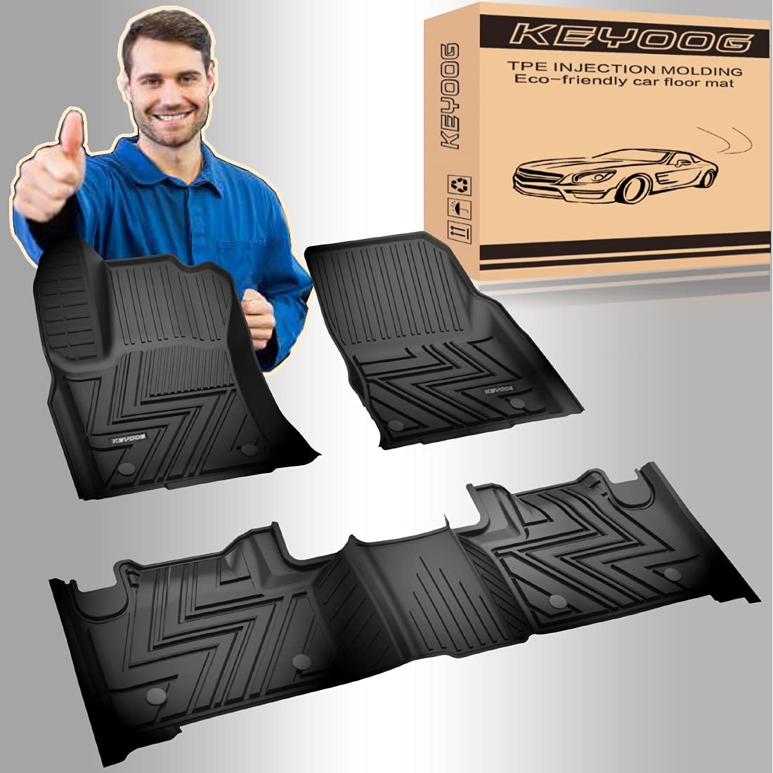 Tapetes para Auto KEYOOG para Jeep Grand Cherokee/Dodge Durango 2016-2021 - Juego de Felpudos Especiales para Todo Clima que Incluye 1ra y 2da Fila